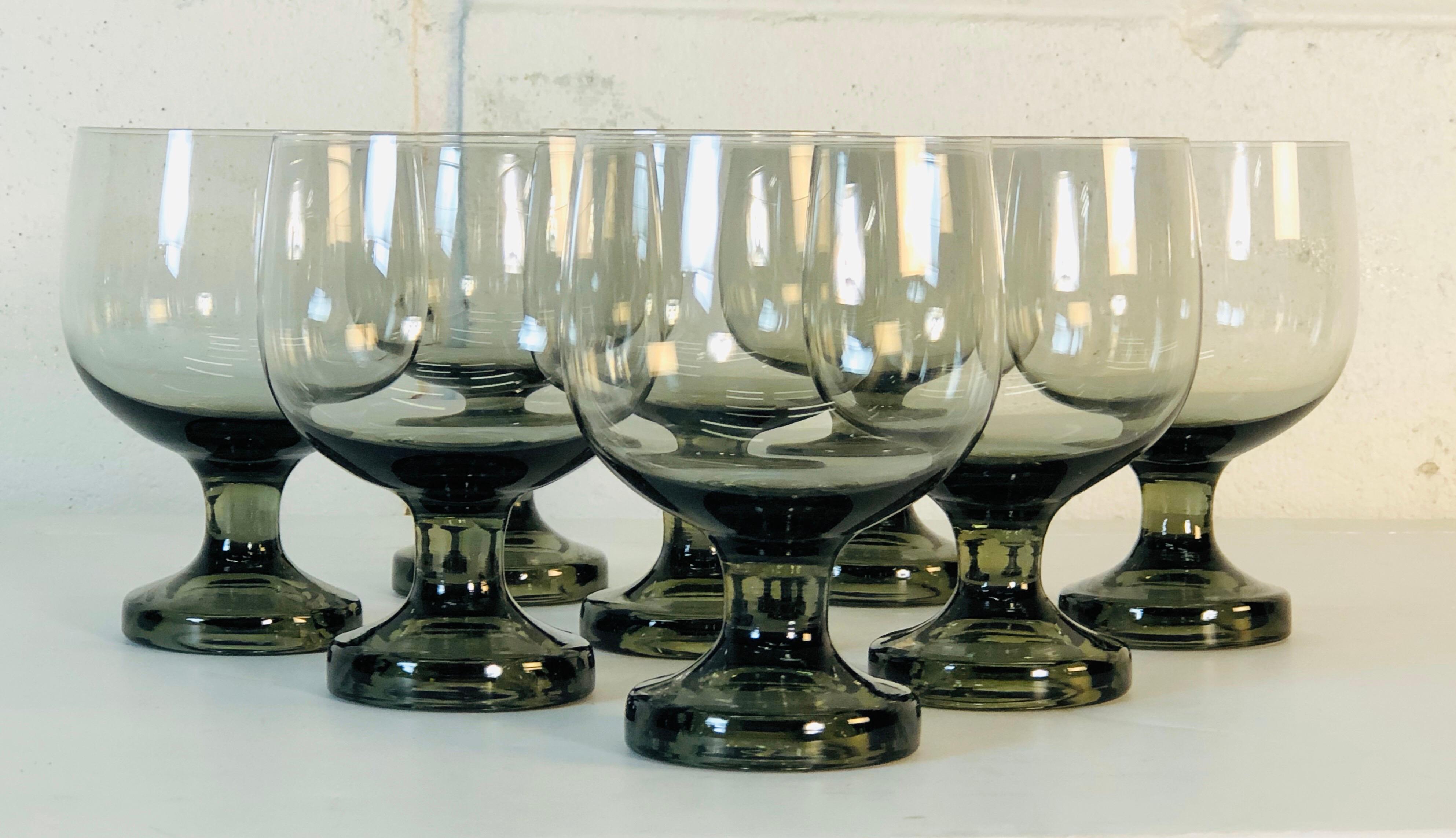 Vintage 1960s Smoked Glass Goblets, Set of 8 1
