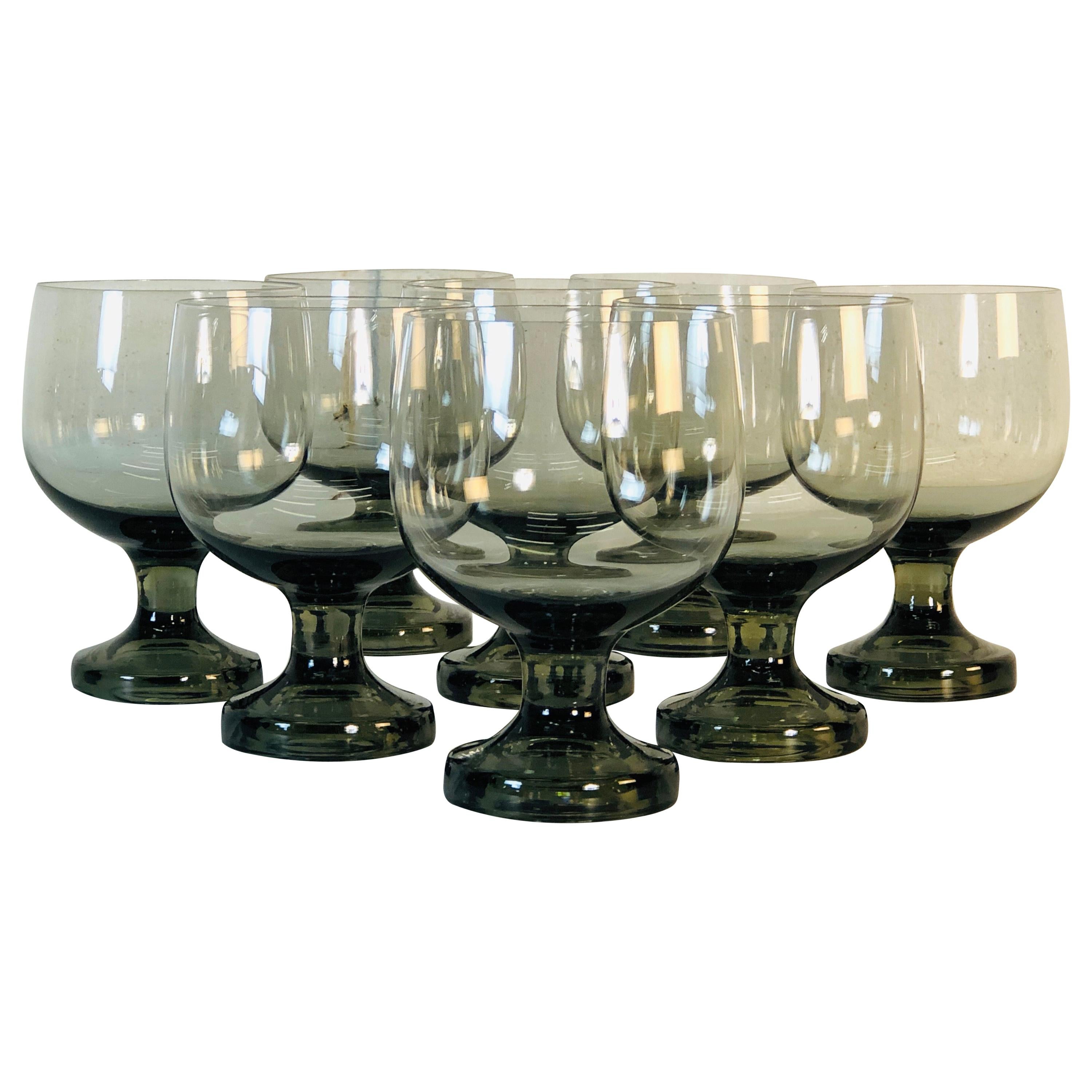 Vintage 1960s Smoked Glass Goblets, Set of 8