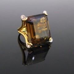 Vintage 1960s Smoky Quartz Cocktail Yellow Gold Platinum Ring