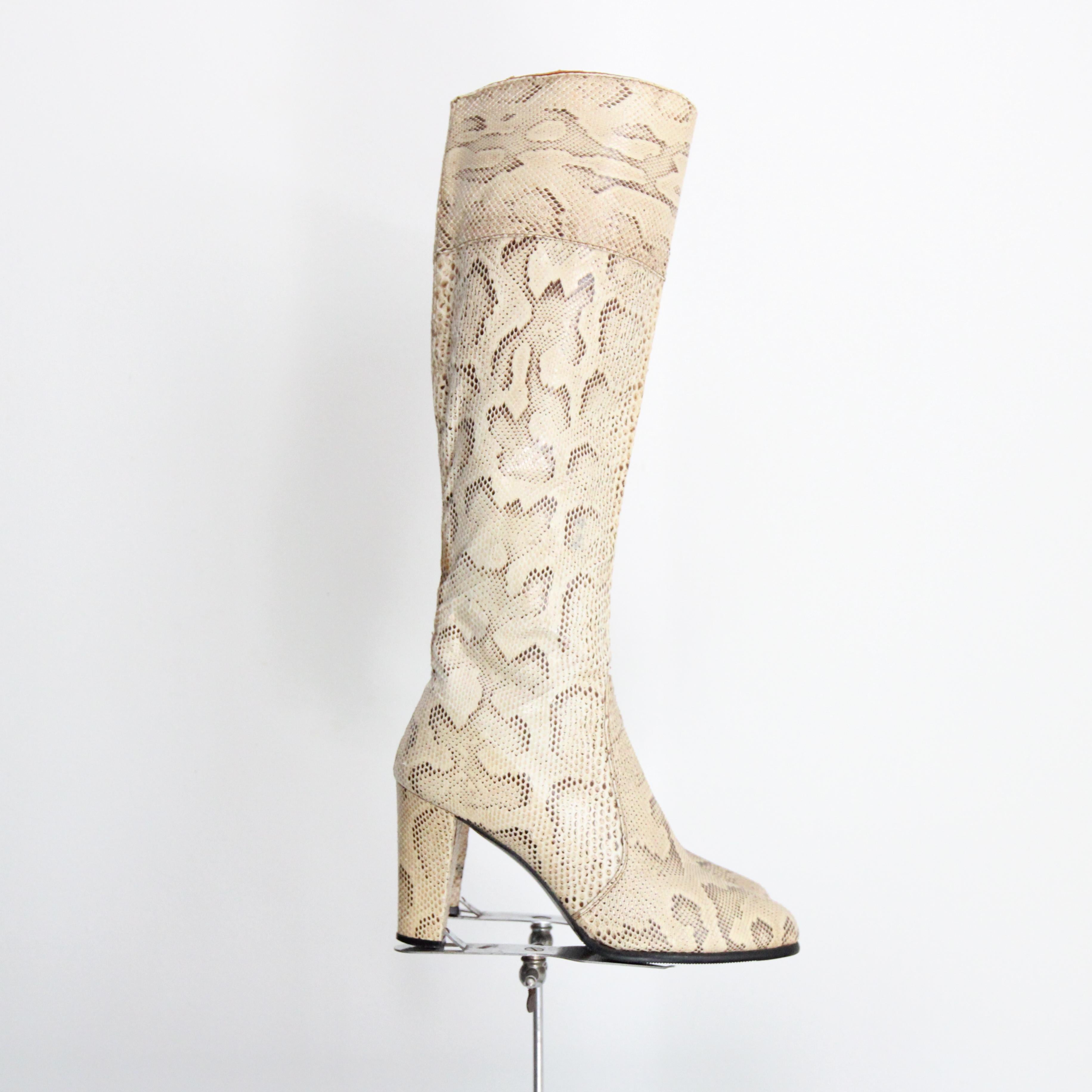 Beige Vintage anni '60 Stivali in pelle di serpente Rosina Ferragamo Schiavone UK 4 US 6 EU 37 in vendita