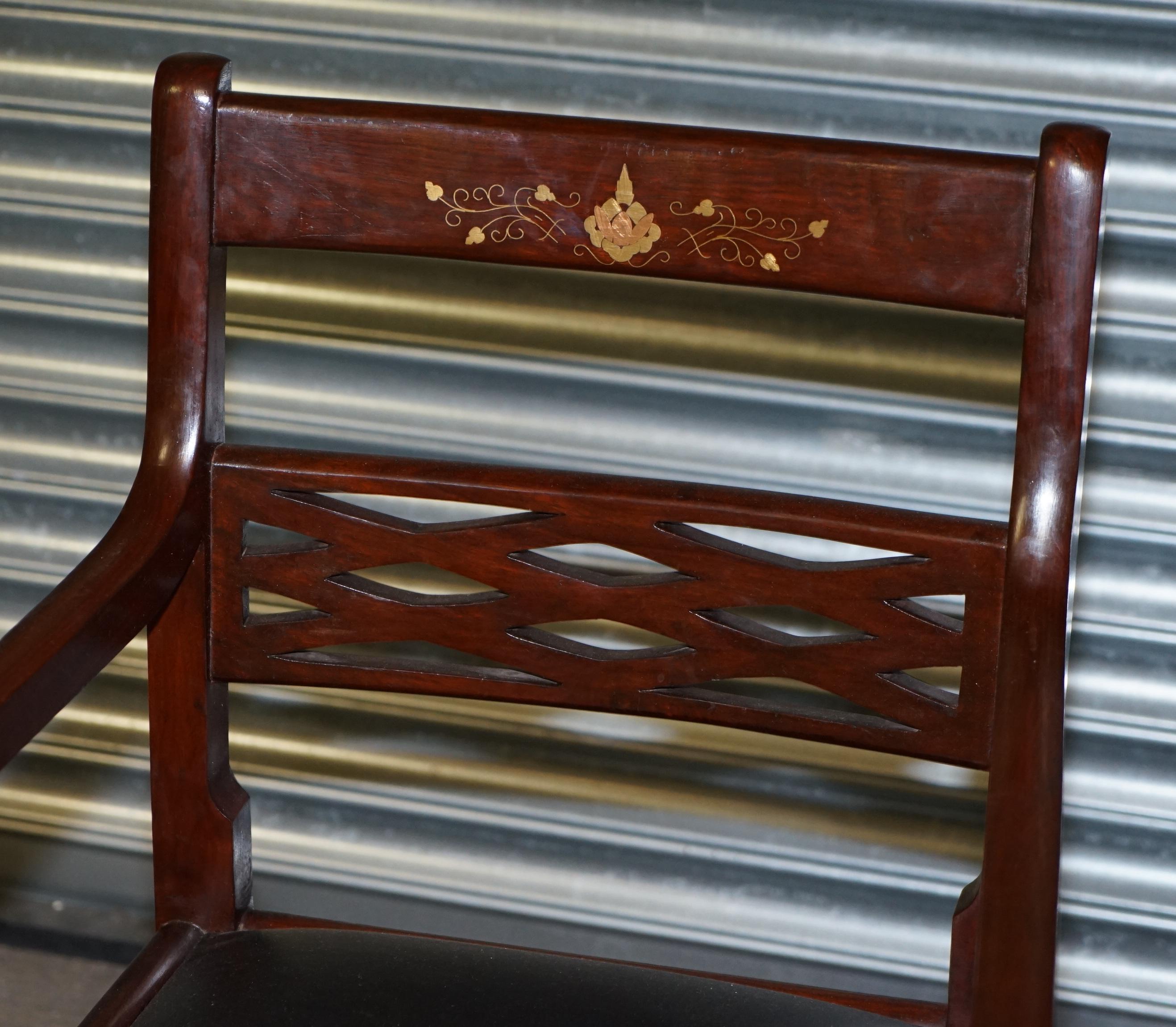 Vintage 1960s Solid Hardwood with Brass Inlay Trestle Campaign Desk and Chair 9