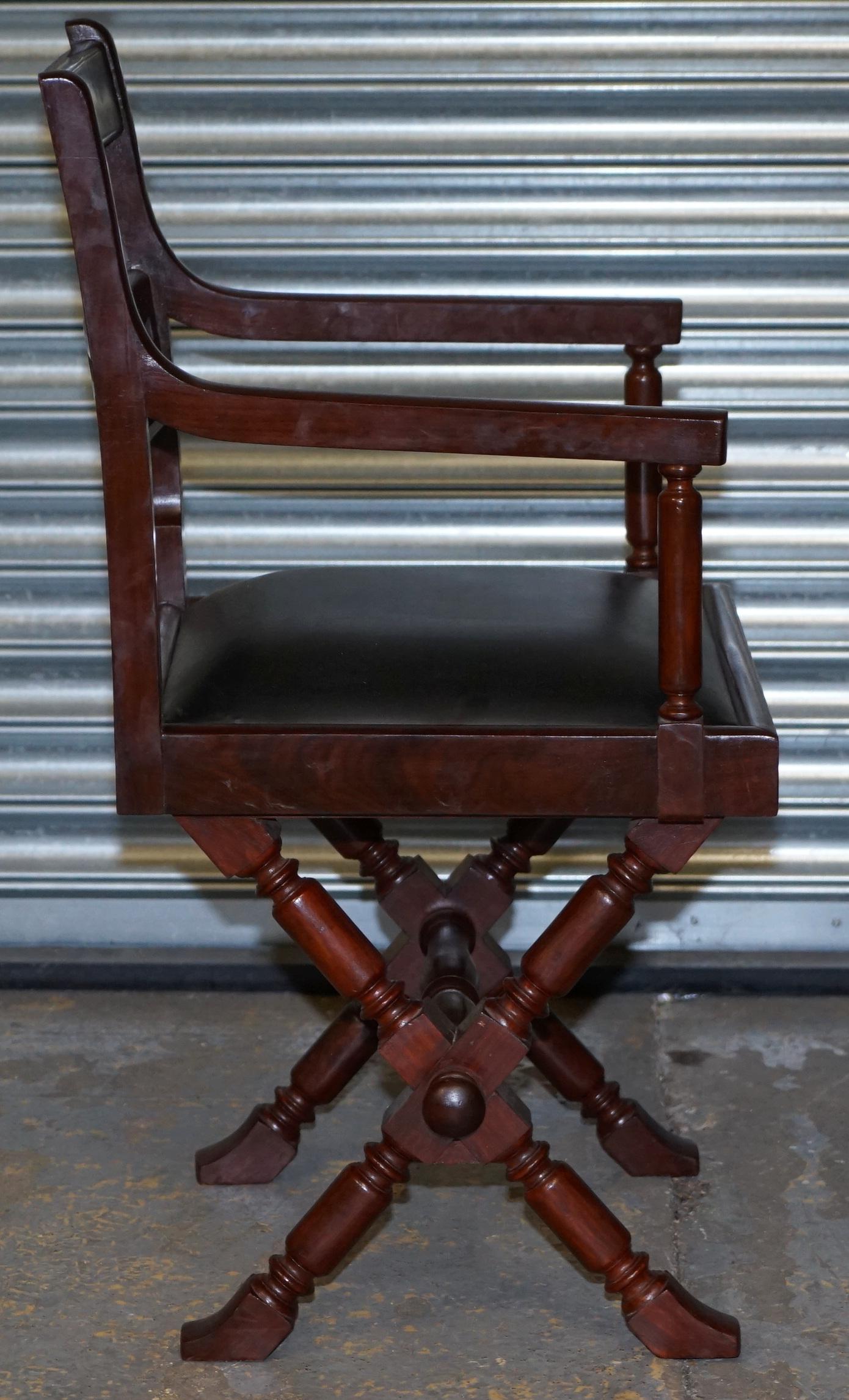 Vintage 1960s Solid Hardwood with Brass Inlay Trestle Campaign Desk and Chair 12