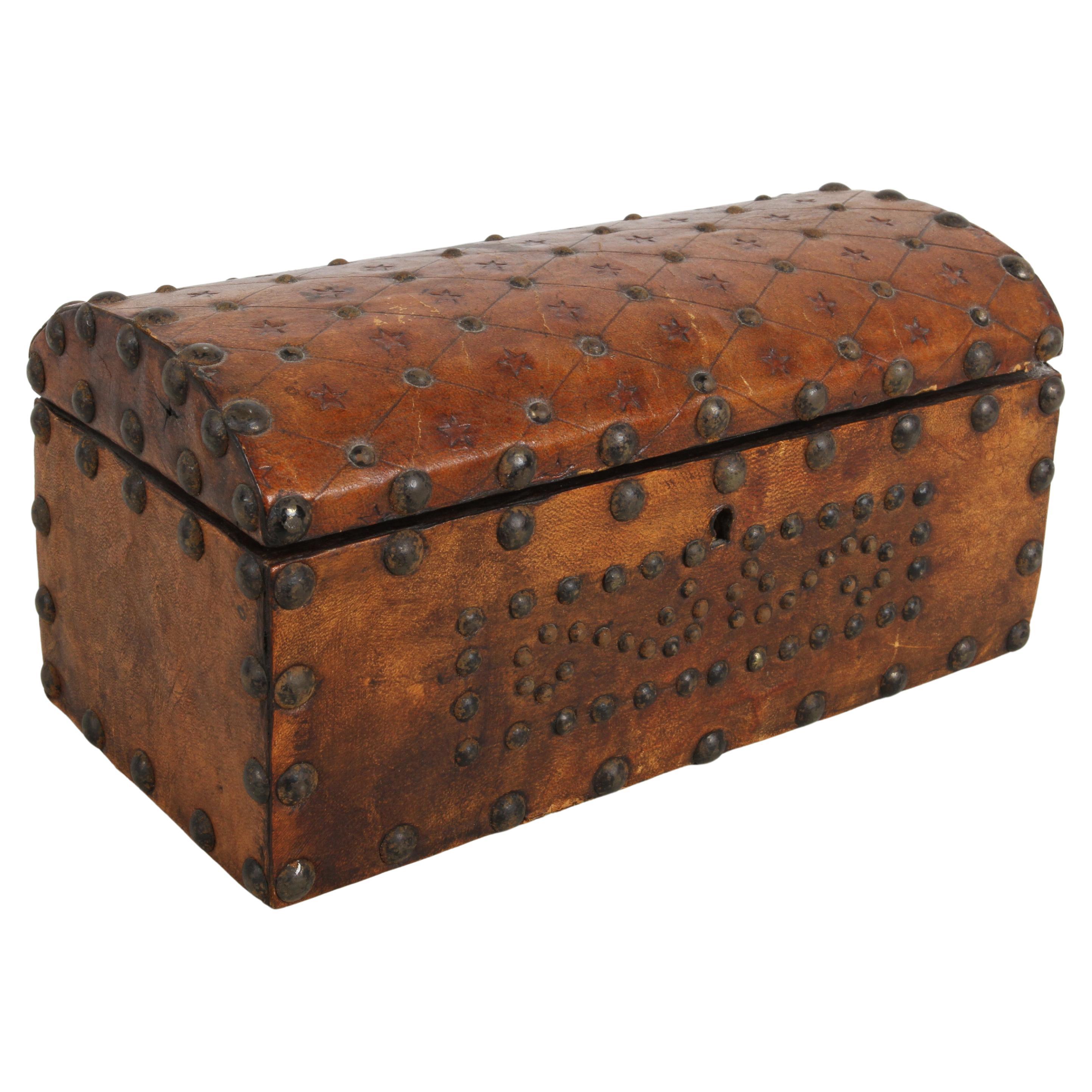 Vintage 1960s Spanish Revival Leather Embossed 
Studded Box by La Vieja España