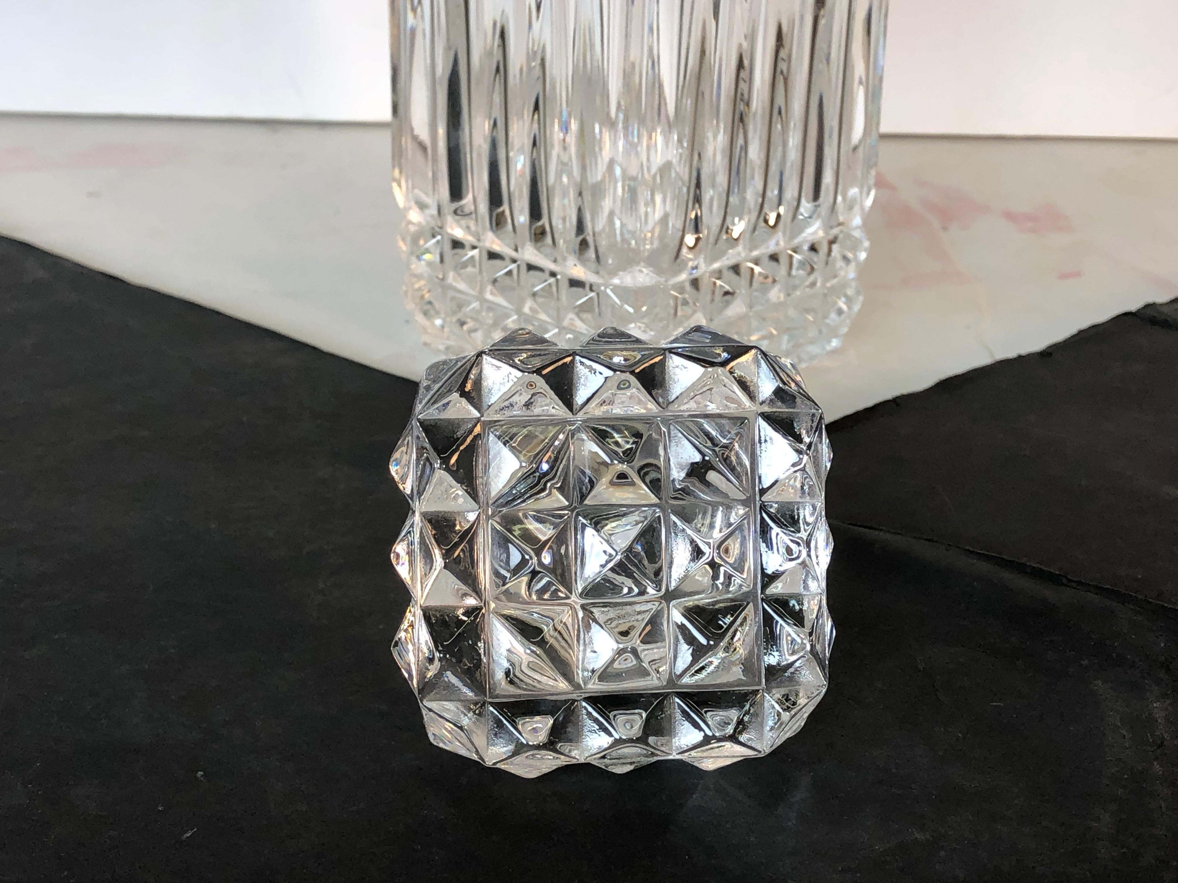 American Vintage 1960s Square Glass Diamond Point Decanter For Sale