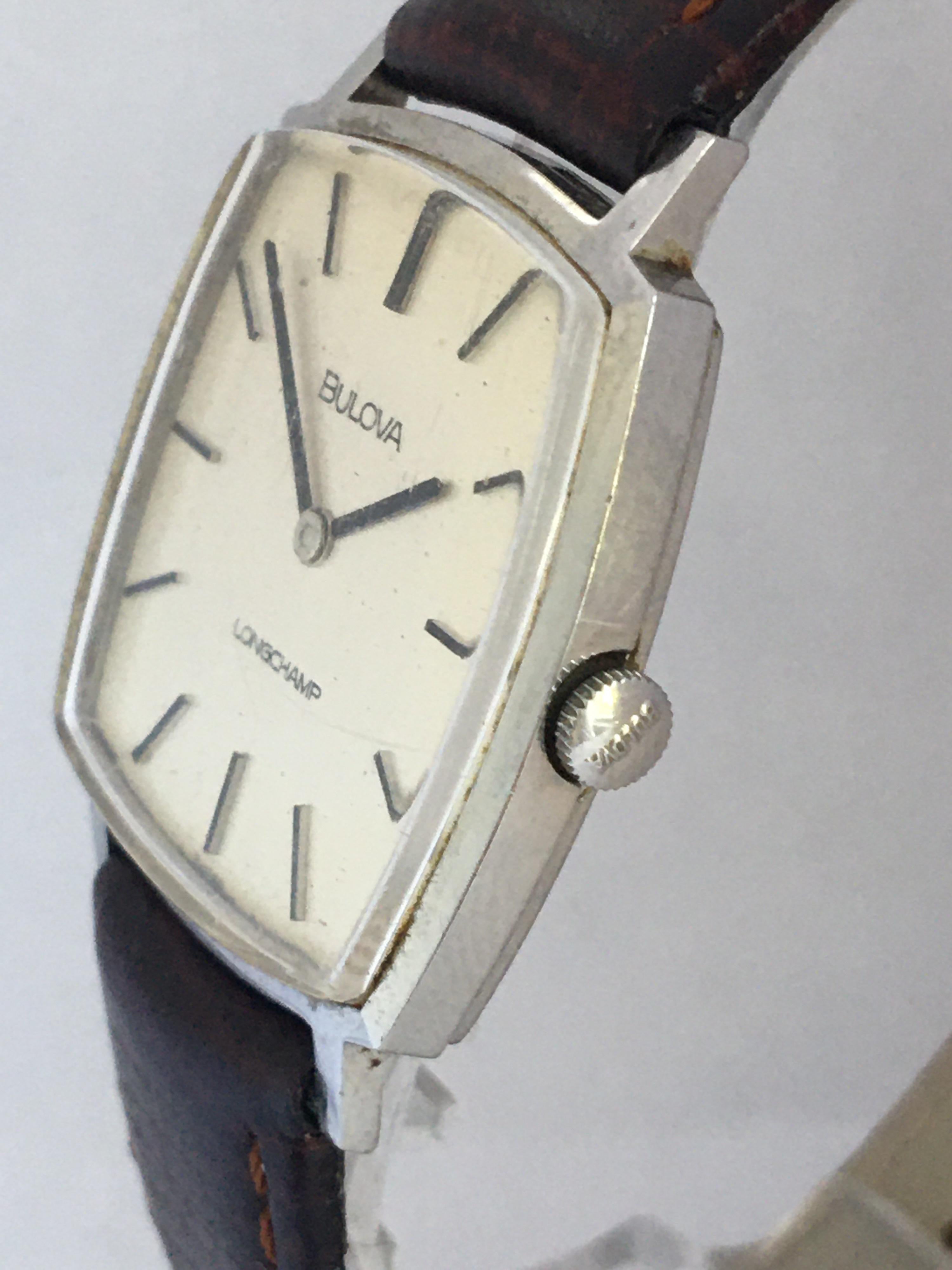 Vintage 1960s Stainless Steel Bulova Longchamp Slim Mechanical Watch 3