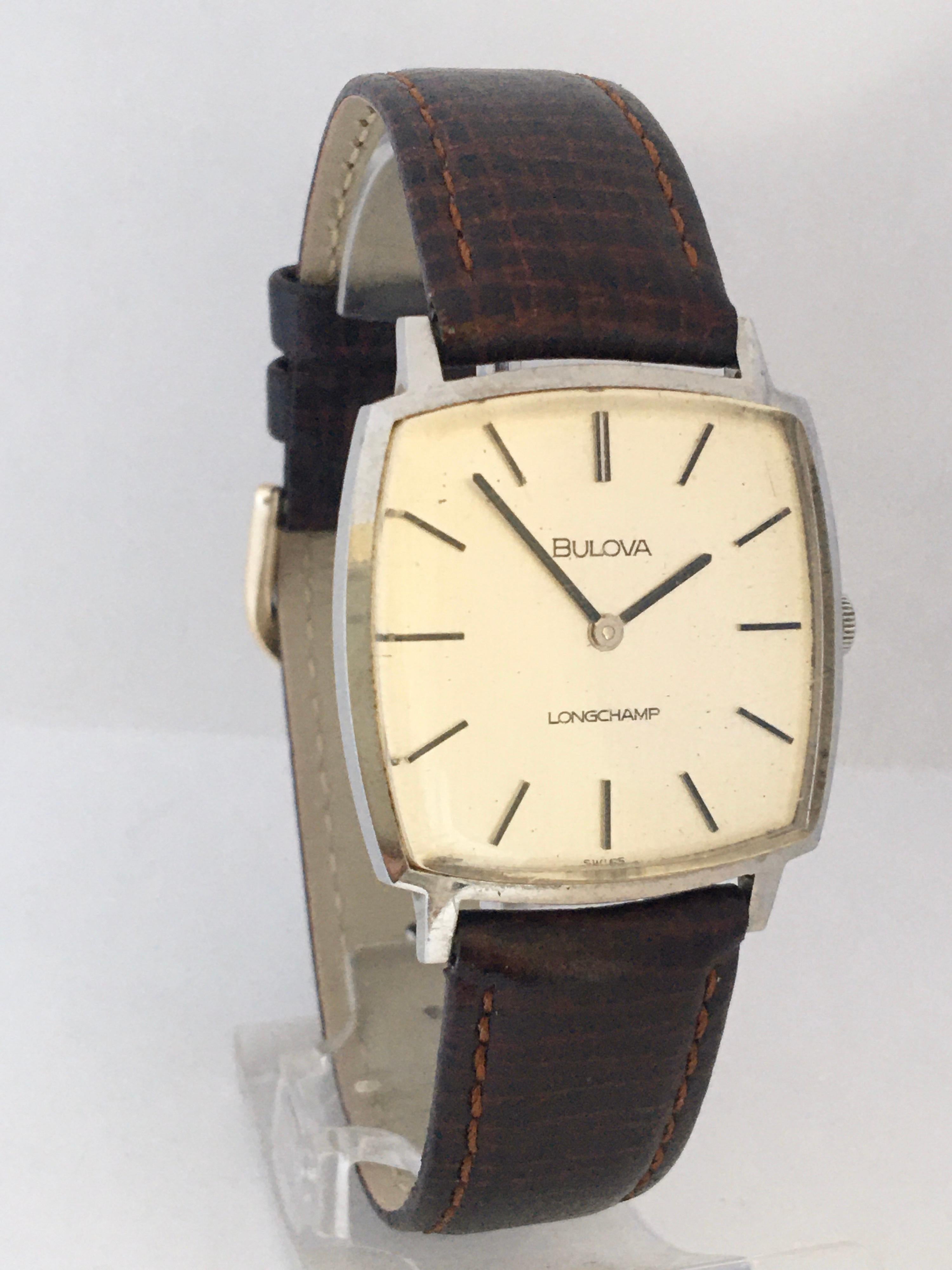 Vintage 1960s Stainless Steel Bulova Longchamp Slim Mechanical Watch 4