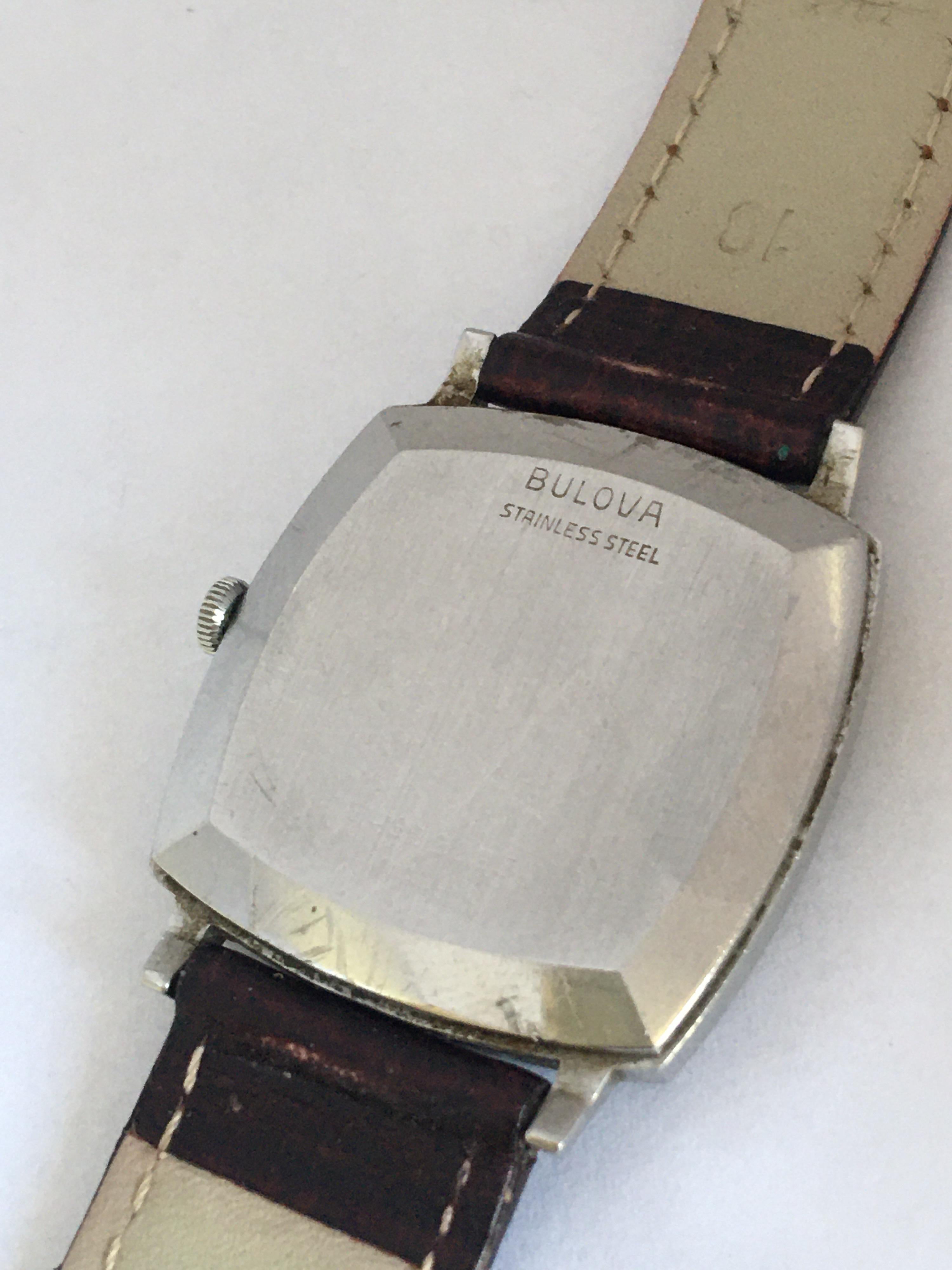 Vintage 1960s Stainless Steel Bulova Longchamp Slim Mechanical Watch In Good Condition In Carlisle, GB