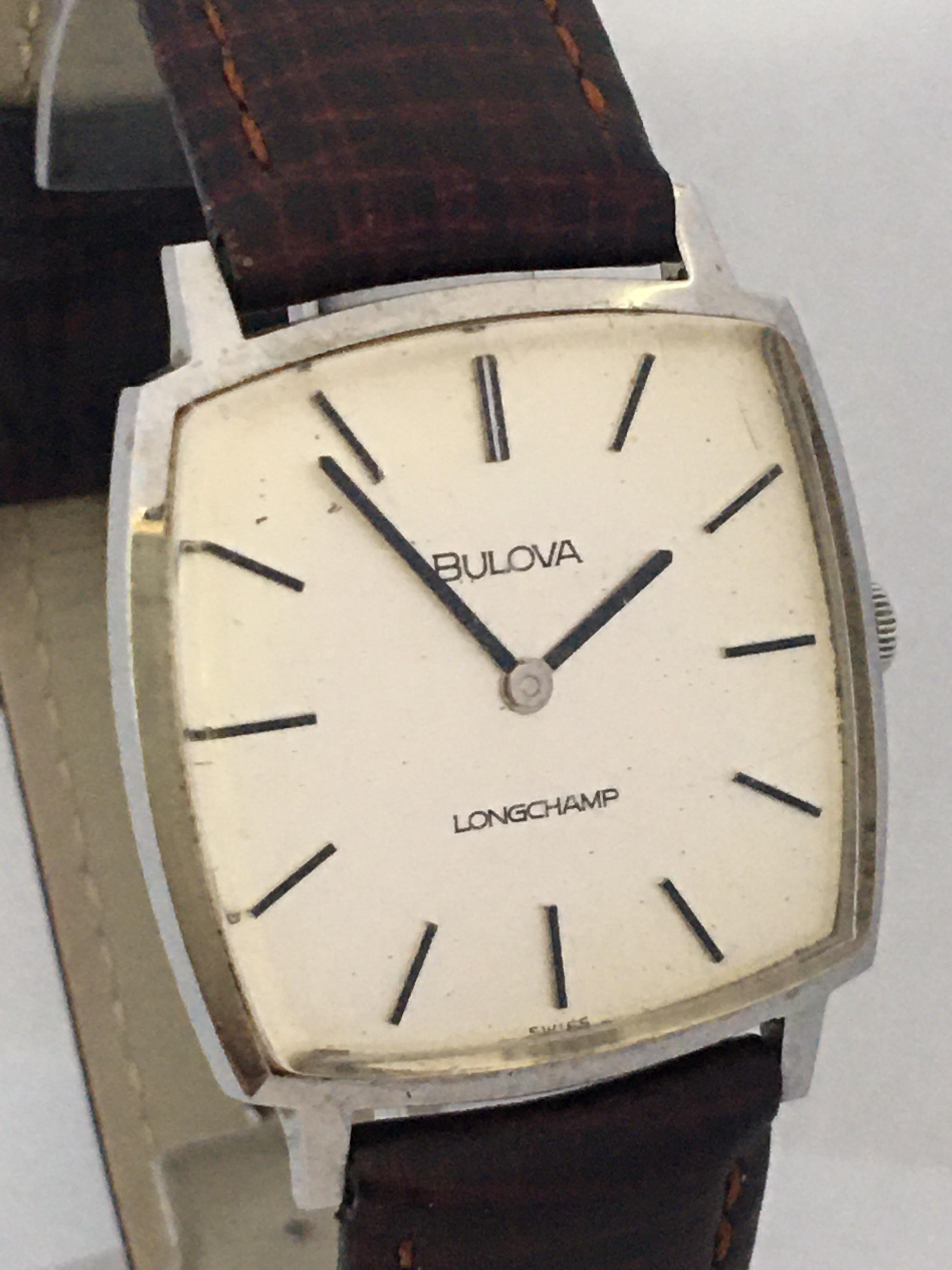 Vintage 1960s Stainless Steel Bulova Longchamp Slim Mechanical Watch 2