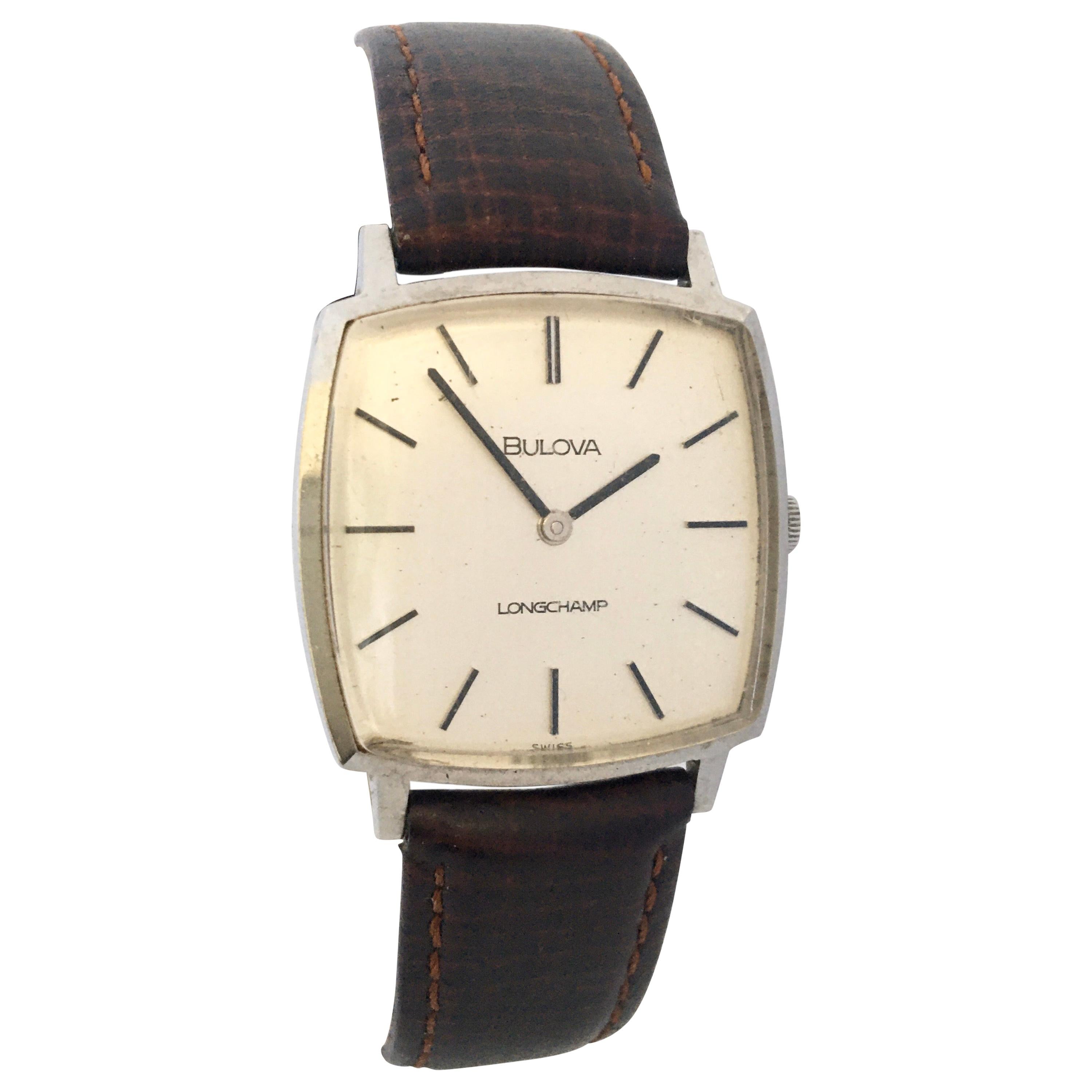 Vintage 1960s Stainless Steel Bulova Longchamp Slim Mechanical Watch