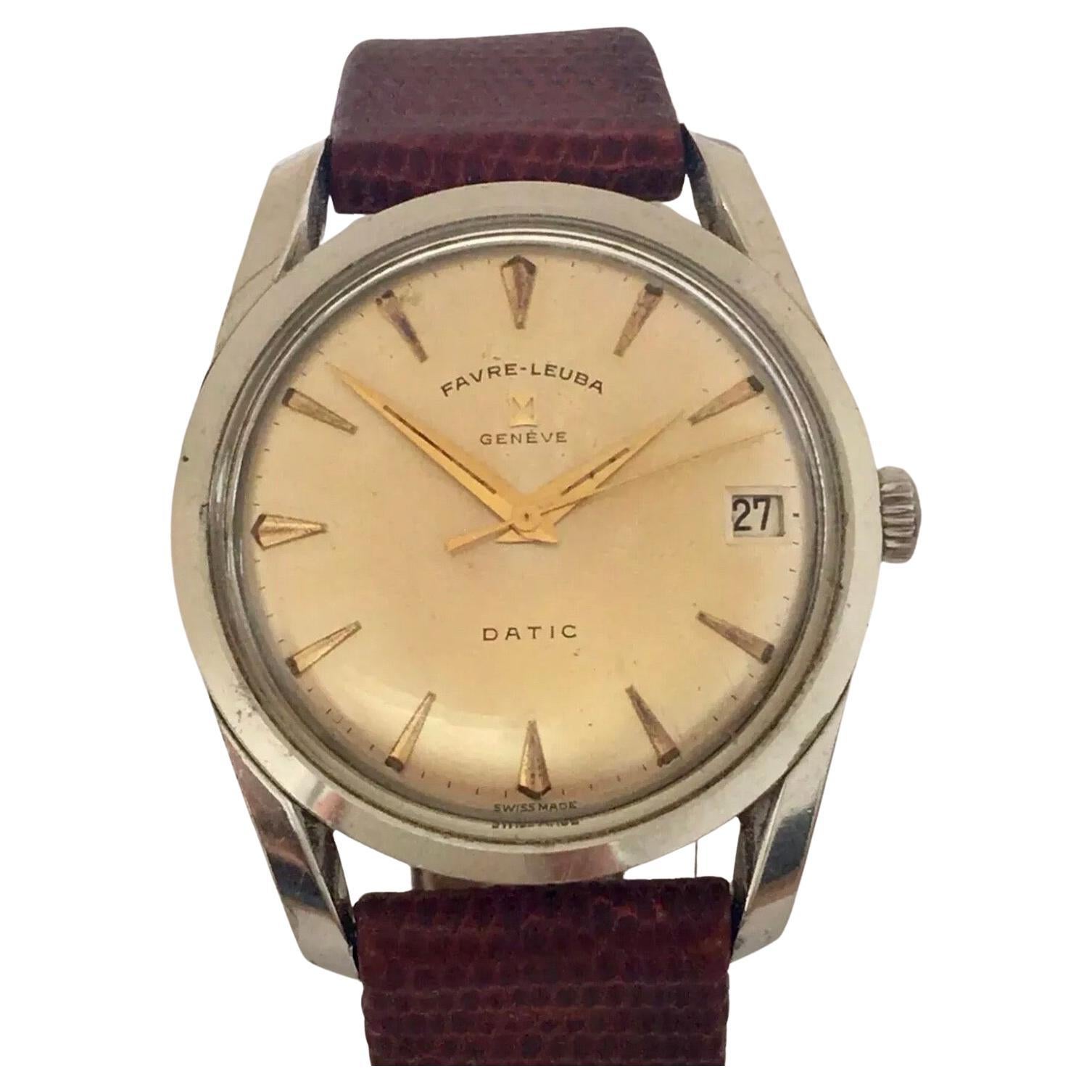 Vintage 1960’s Stainless Steel Favre-Leuba Geneve Datic Watch For Sale