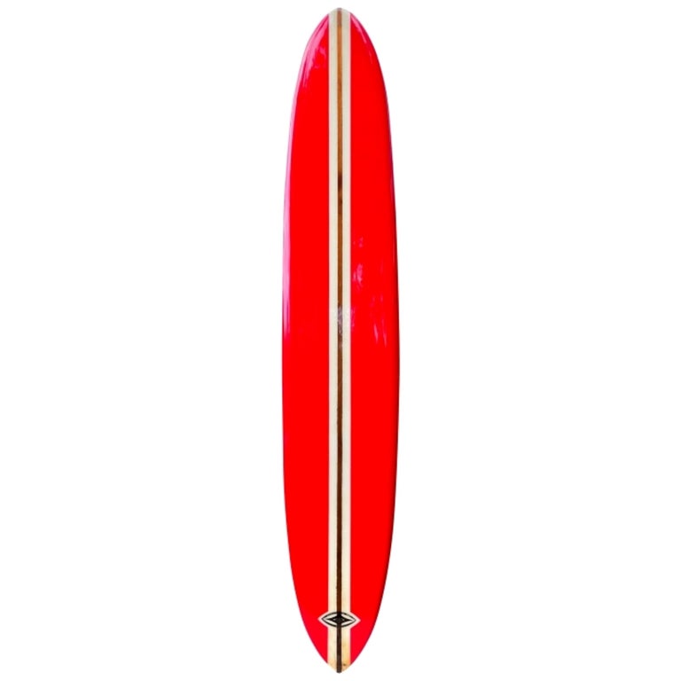 Vintage 1960s Red Super Surfer Covina CA Wood Skateboard W/ 
