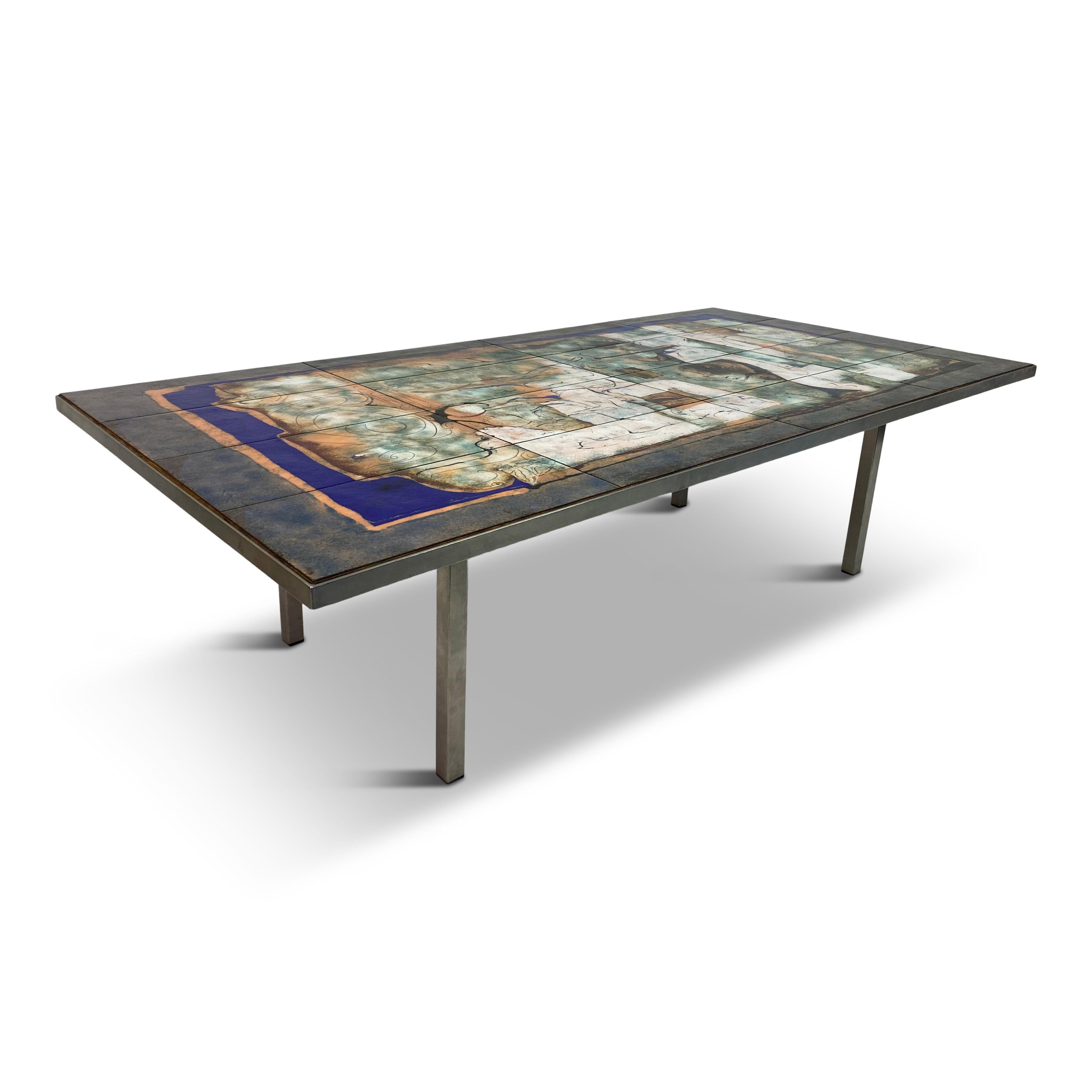 Mid-Century Modern Vintage 1960s Steel Coffee Table with Enameled Top by Giorgio Musoni