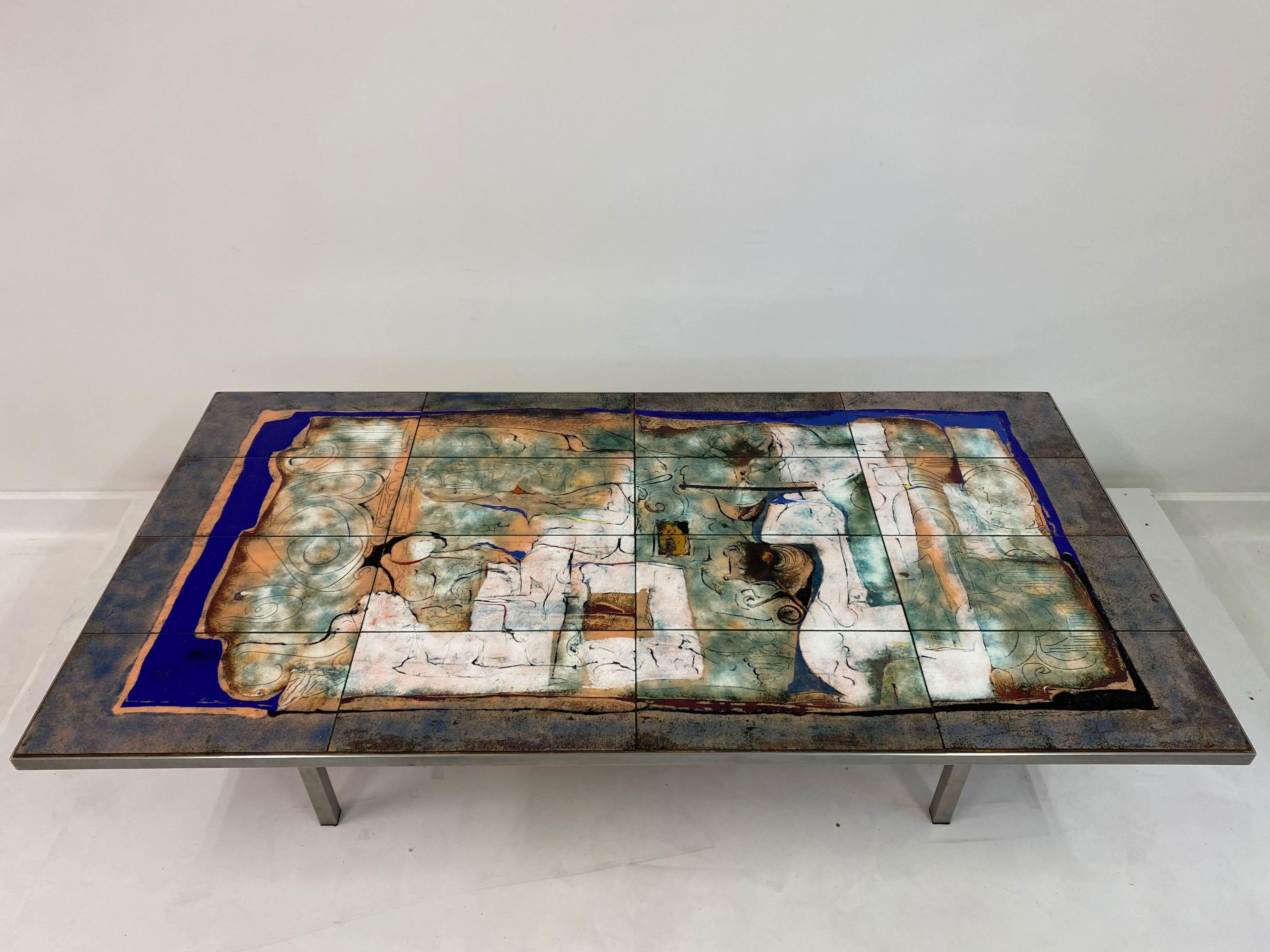 Vintage 1960s Steel Coffee Table with Enameled Top by Giorgio Musoni 1