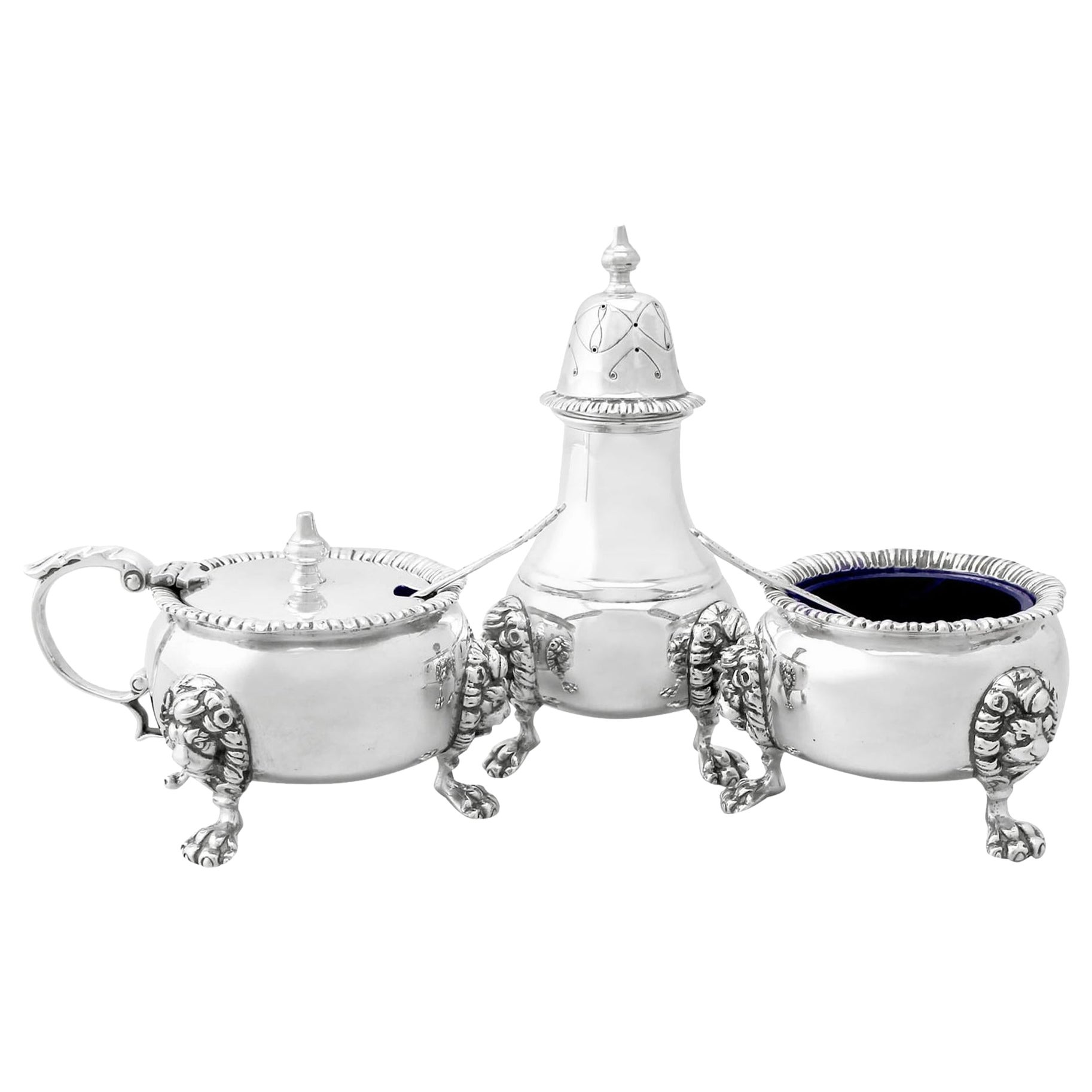 Set di condimenti in argento sterling vintage degli anni '60