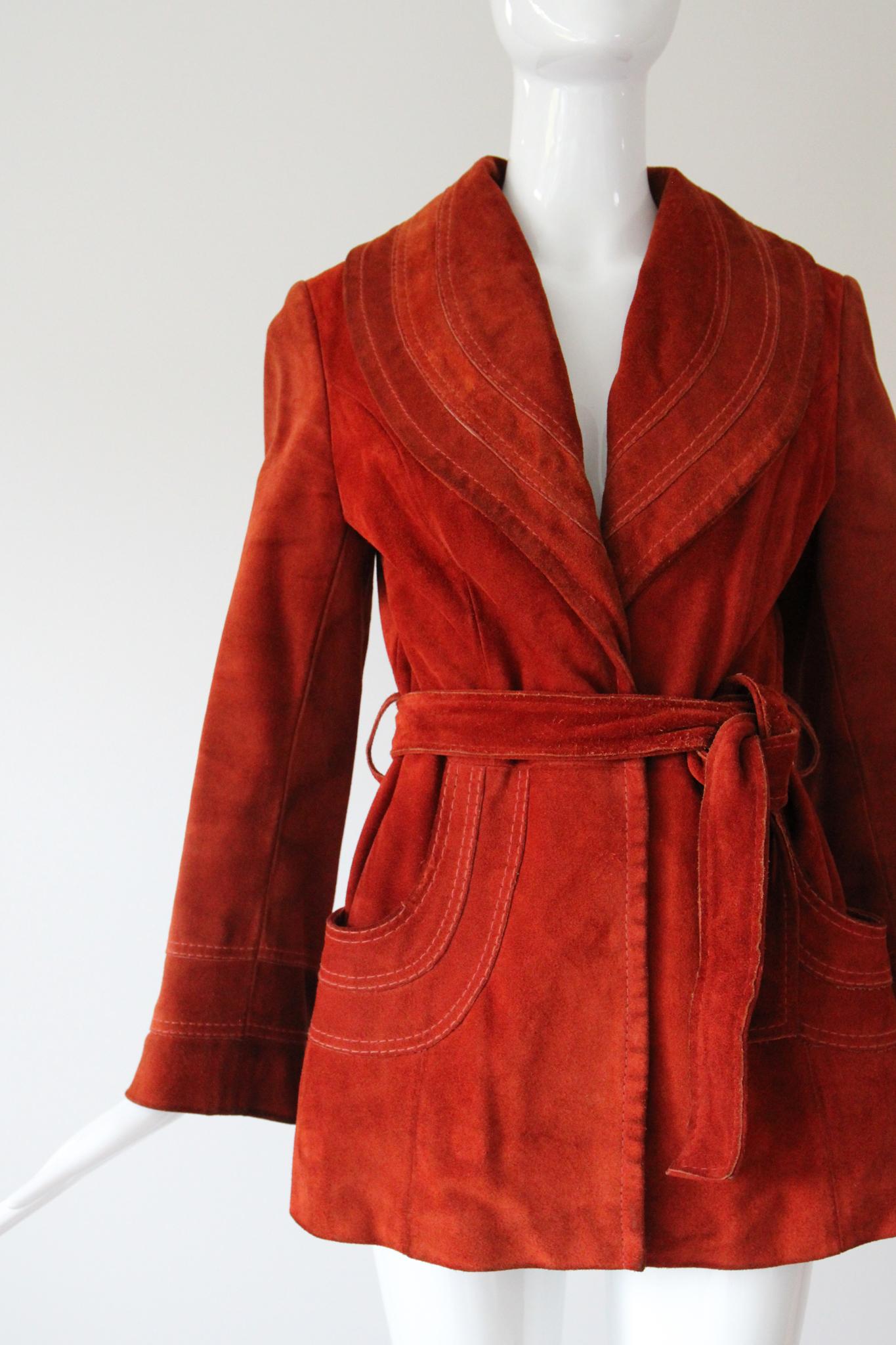 Red Vintage 1960's Suede Coat Burnt Sienna Leather Suede Coat UK 8-10 US 4-6 For Sale