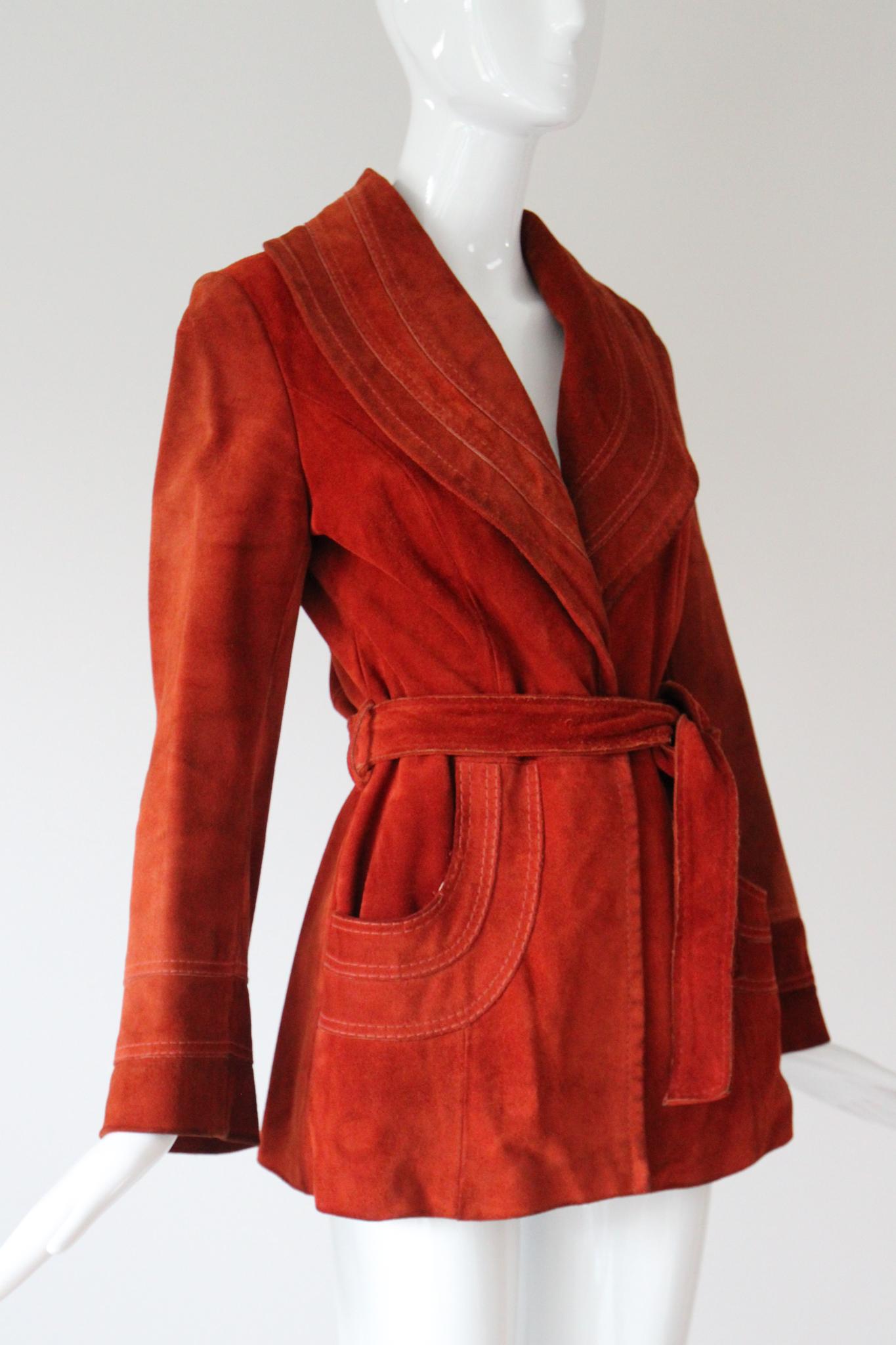 Women's or Men's Vintage 1960's Suede Coat Burnt Sienna Leather Suede Coat UK 8-10 US 4-6 For Sale