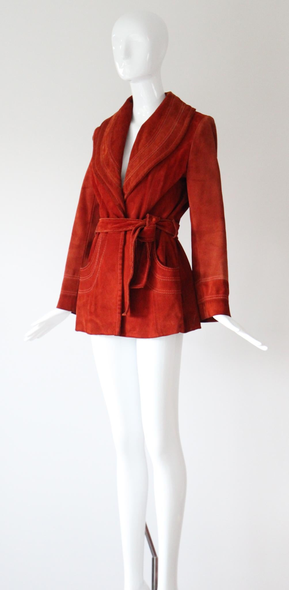 Vintage 1960's Suede Coat Burnt Sienna Leather Suede Coat UK 8-10 US 4-6 For Sale 1
