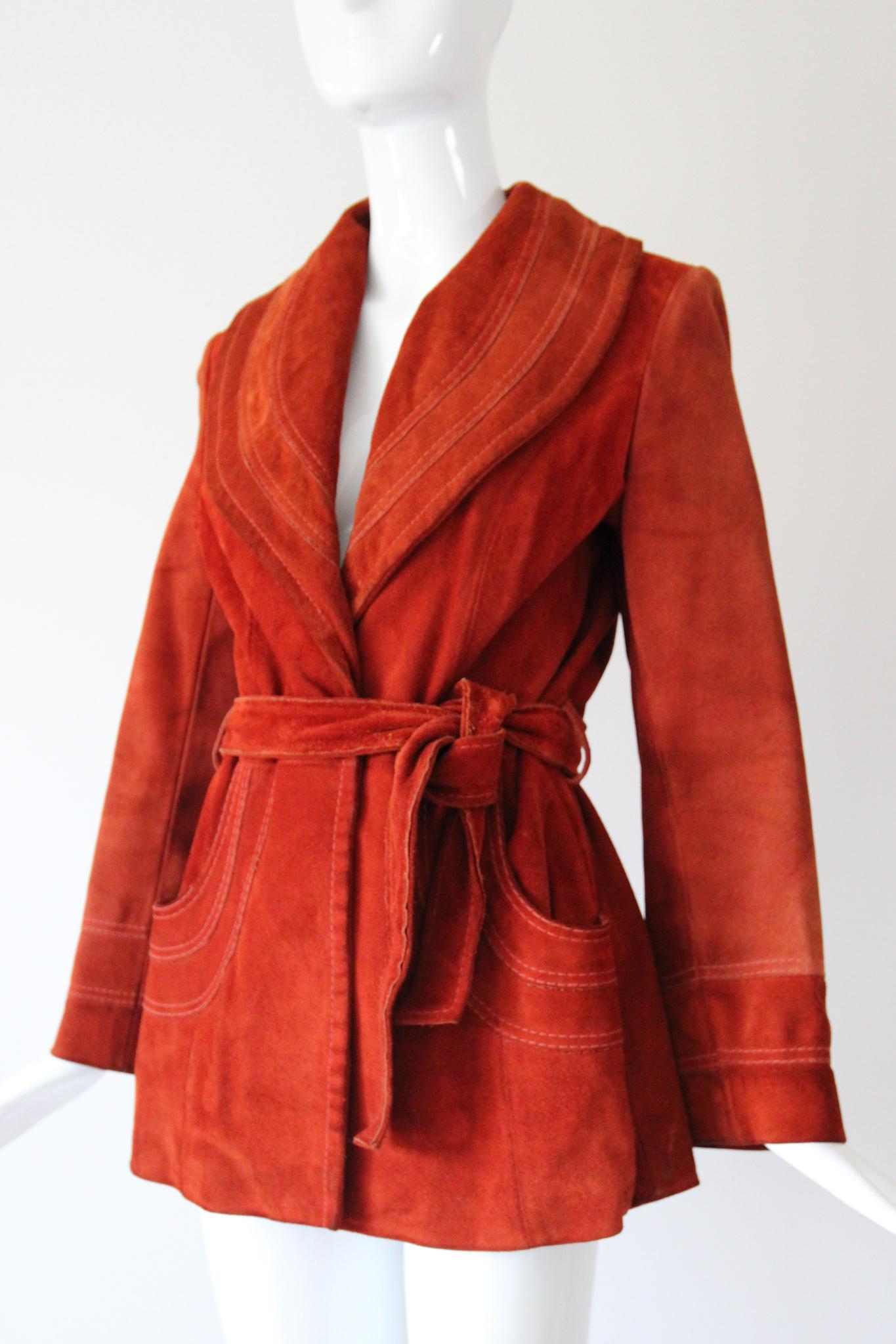Vintage 1960's Suede Coat Burnt Sienna Leather Suede Coat UK 8-10 US 4-6 For Sale 2