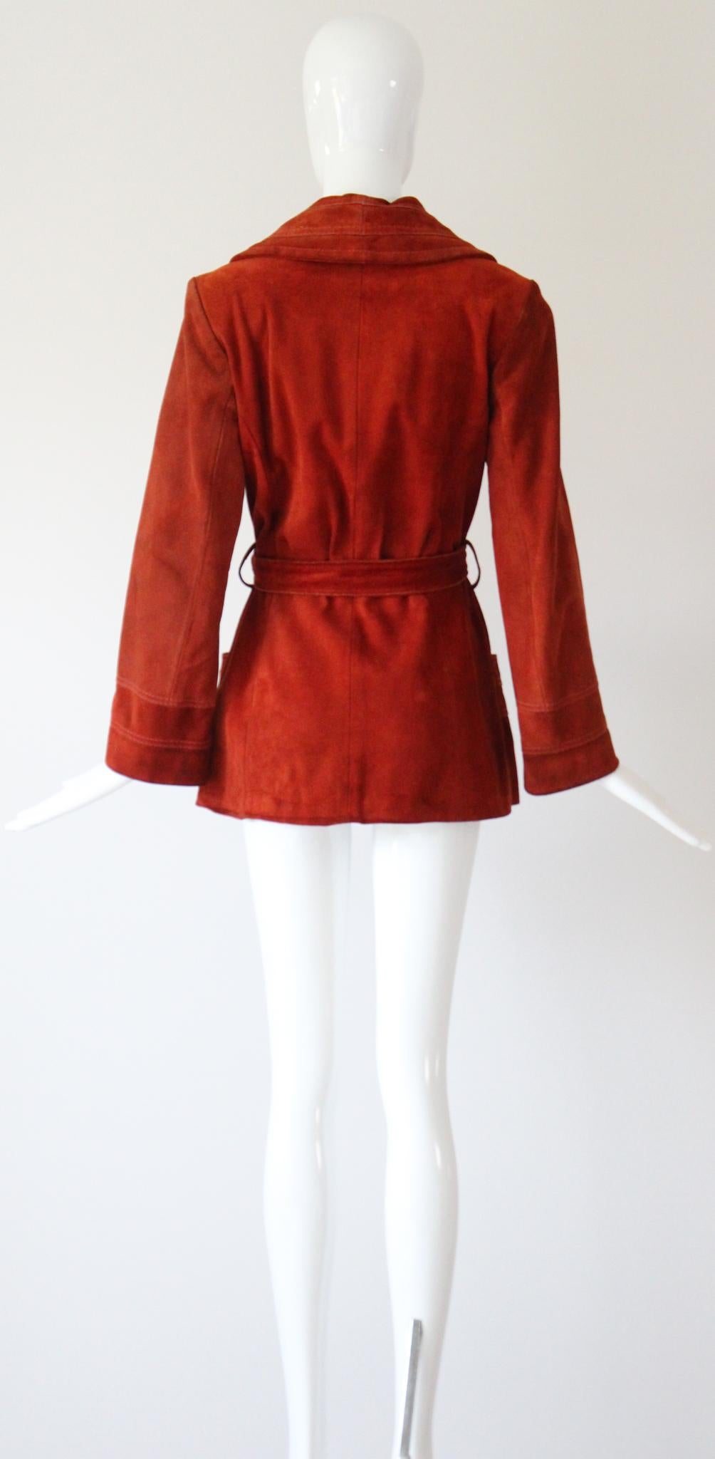 Vintage 1960's Suede Coat Burnt Sienna Leather Suede Coat UK 8-10 US 4-6 For Sale 3