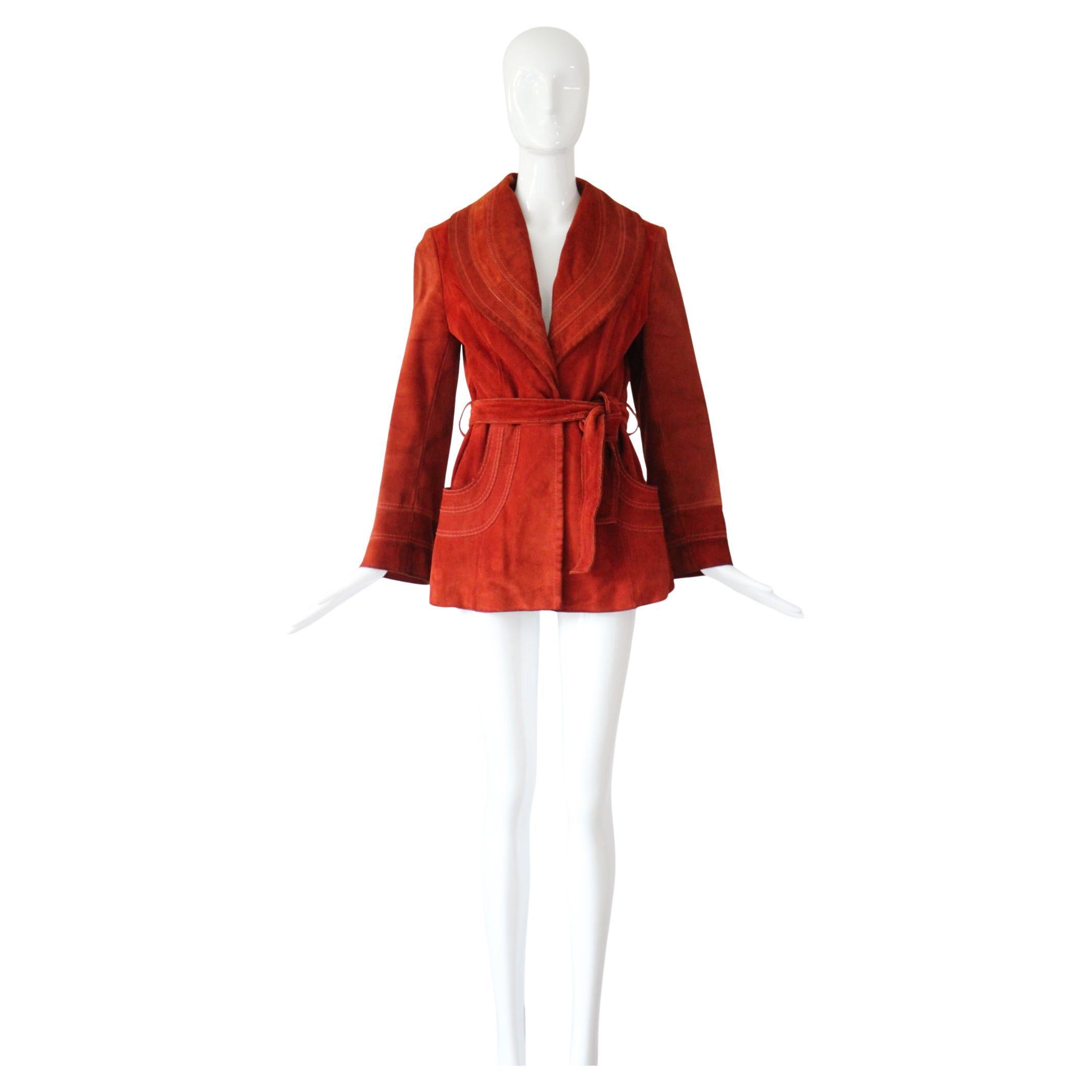 Vintage 1960's Suede Coat Burnt Sienna Leather Suede Coat UK 8-10 US 4-6