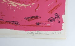 Vintage 1960s Surreal Pink & Blue Serigraph