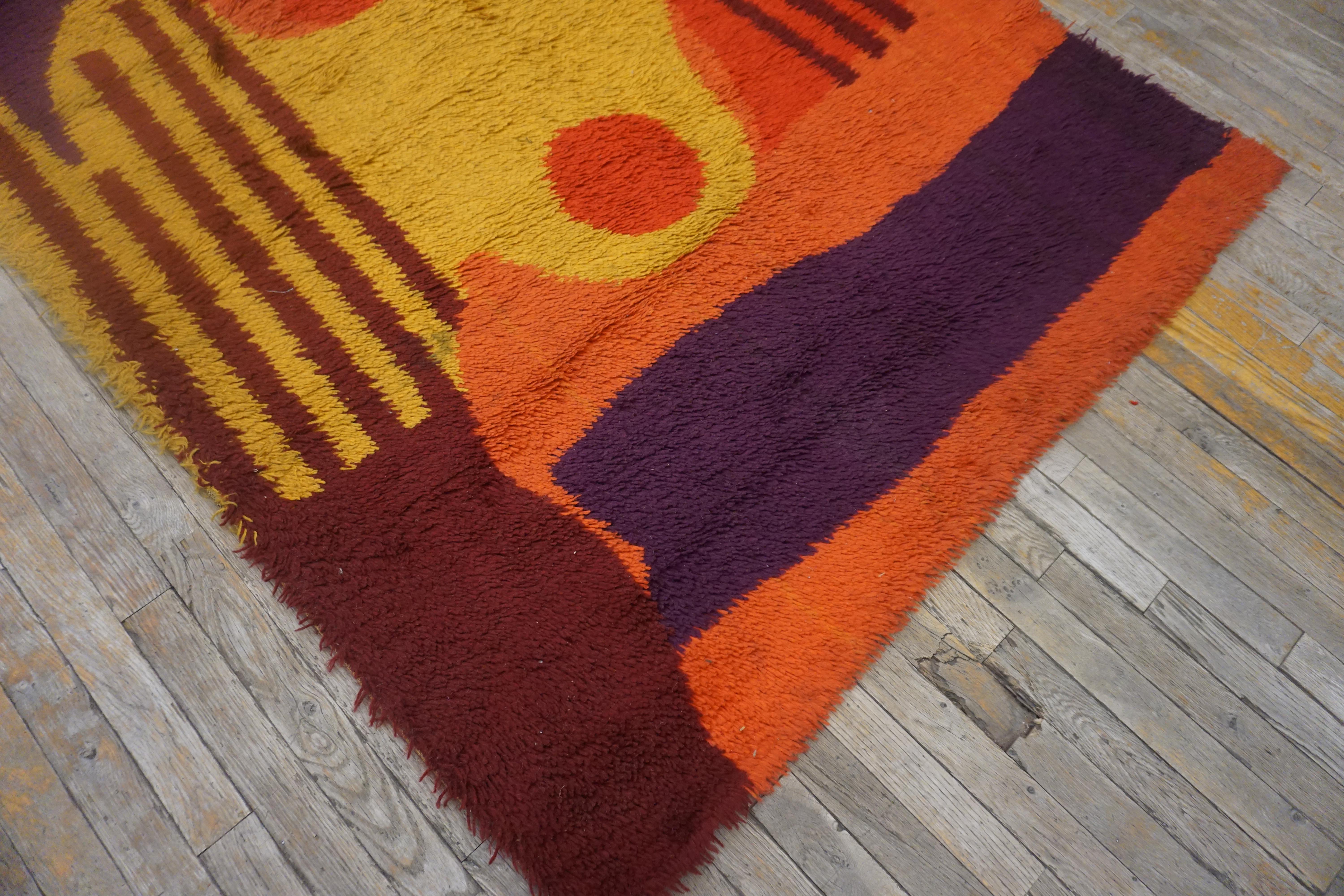 Mid-20th Century Vintage 1960s Swedish Mid-Century Modern Rya Carpet ( 4'6''x 6'6'' - 137 x 198 ) For Sale