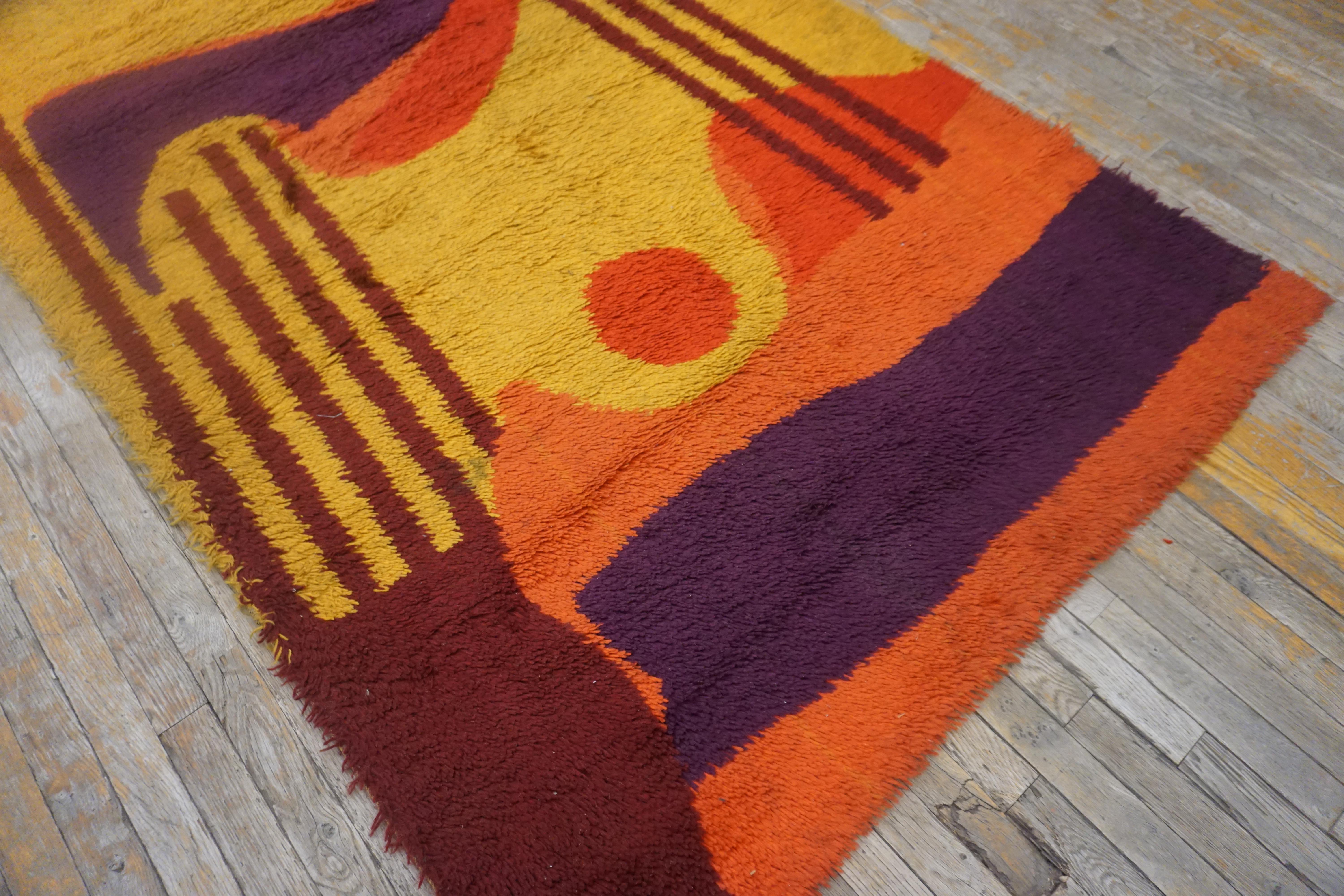 Wool Vintage 1960s Swedish Mid-Century Modern Rya Carpet ( 4'6''x 6'6'' - 137 x 198 ) For Sale
