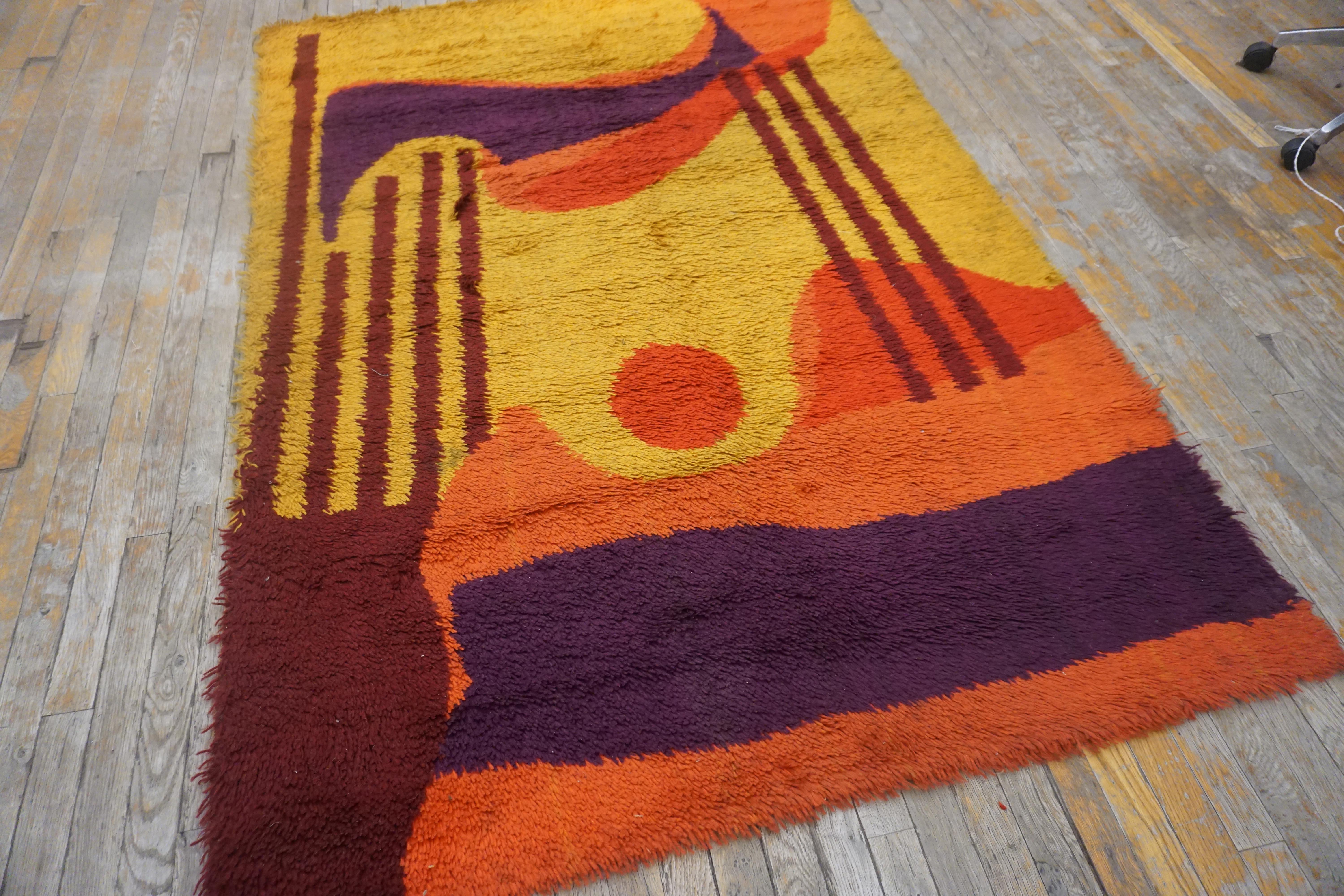 Vintage 1960s Swedish Mid-Century Modern Rya Carpet ( 4'6''x 6'6'' - 137 x 198 ) For Sale 1