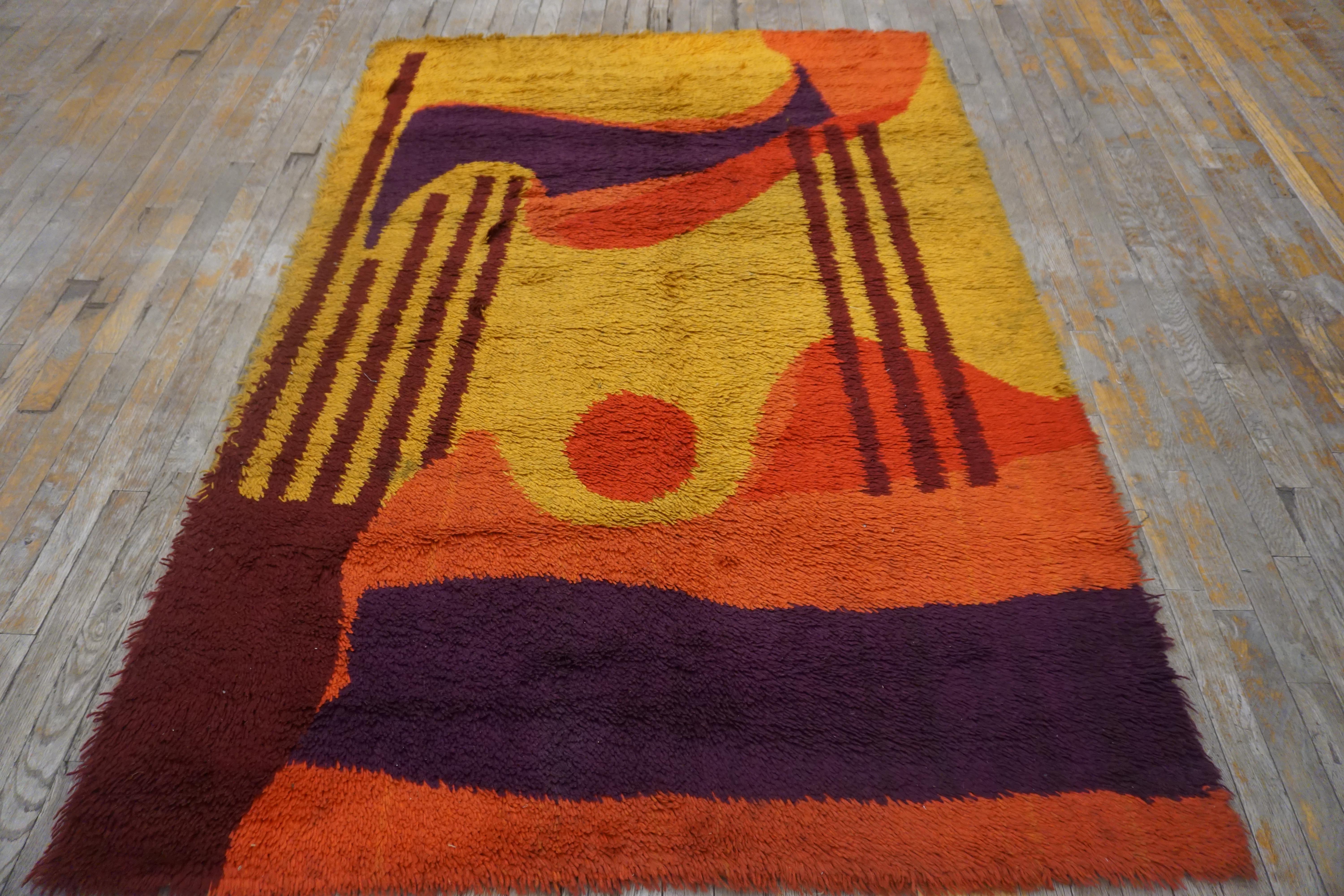 Vintage 1960s Swedish Mid-Century Modern Rya Carpet ( 4'6''x 6'6'' - 137 x 198 ) For Sale 2