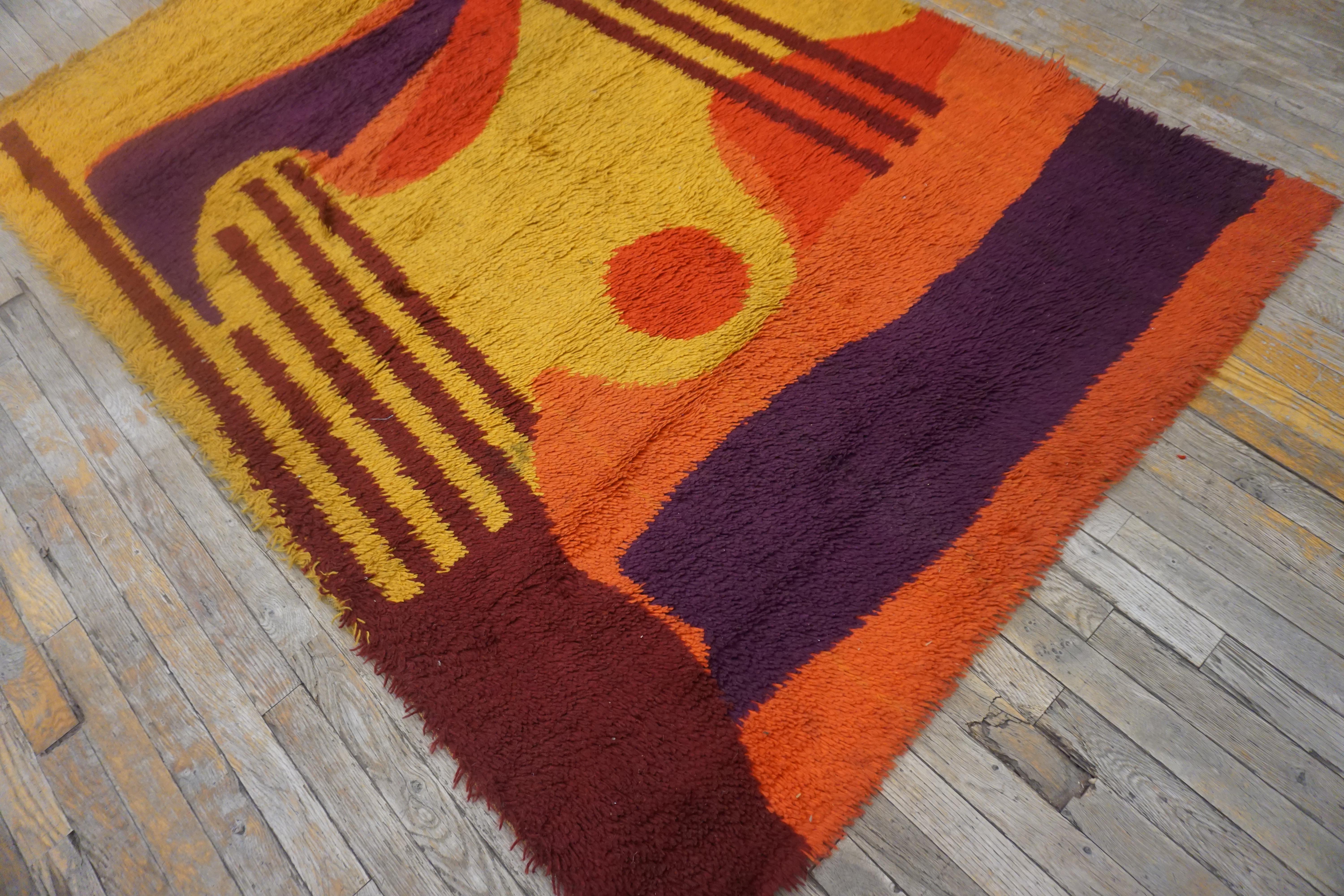 Vintage 1960s Swedish Mid-Century Modern Rya Carpet ( 4'6''x 6'6'' - 137 x 198 ) For Sale 3