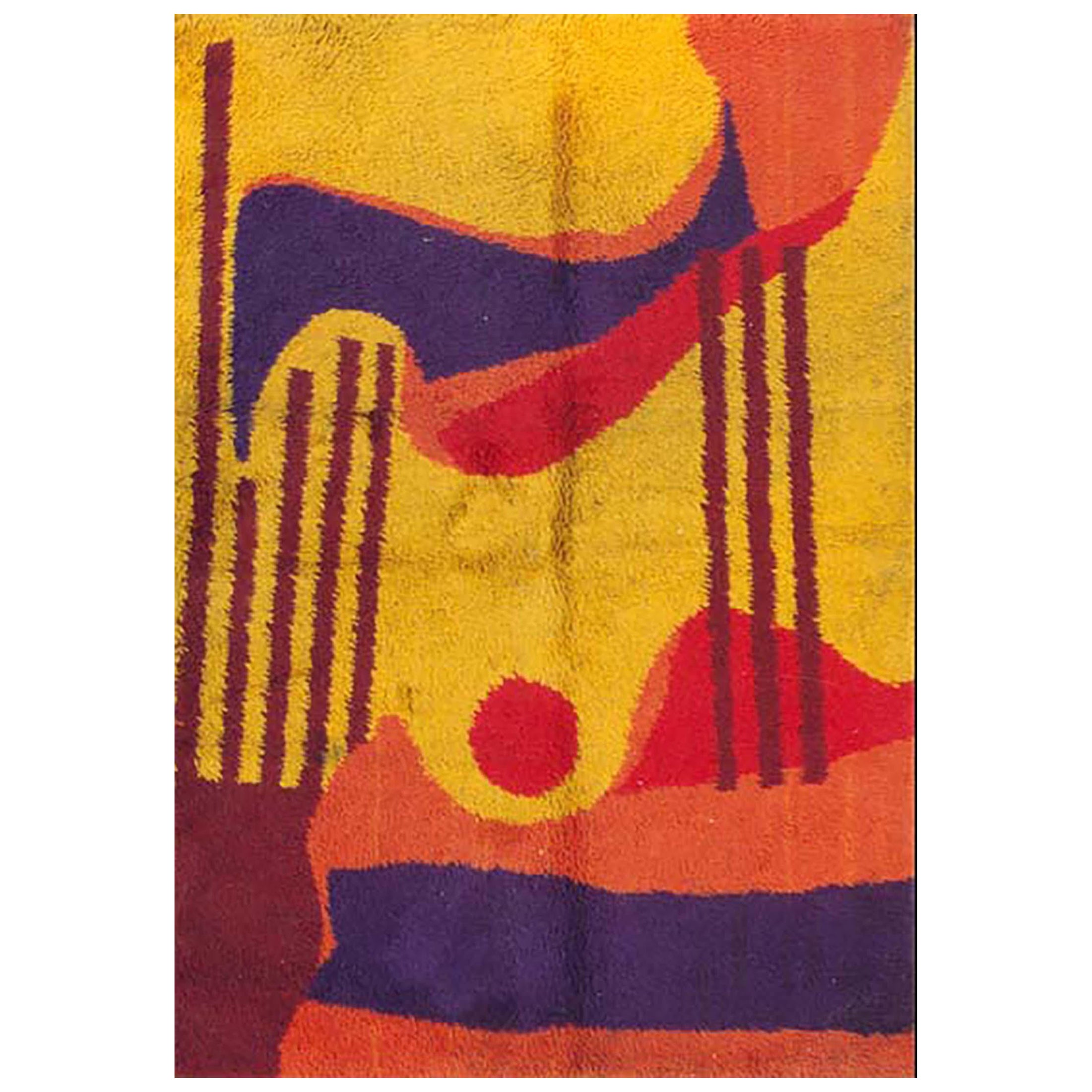 Vintage 1960s Swedish Mid-Century Modern Rya Carpet ( 4'6''x 6'6'' - 137 x 198 )