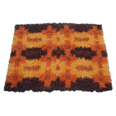 Vintage 1960's Swedish Modern Orange / Brown Rya Rug by Tabergs