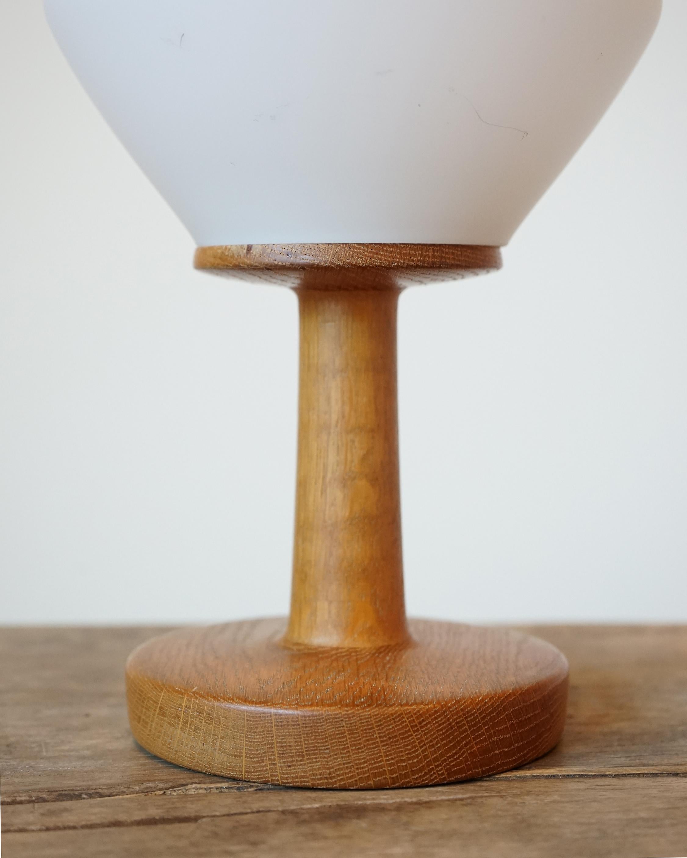 Vintage 1960's Swedish Oak and Frosted Glass Table Lamp, Mid-Century Modern  In Good Condition In Los Angeles, CA