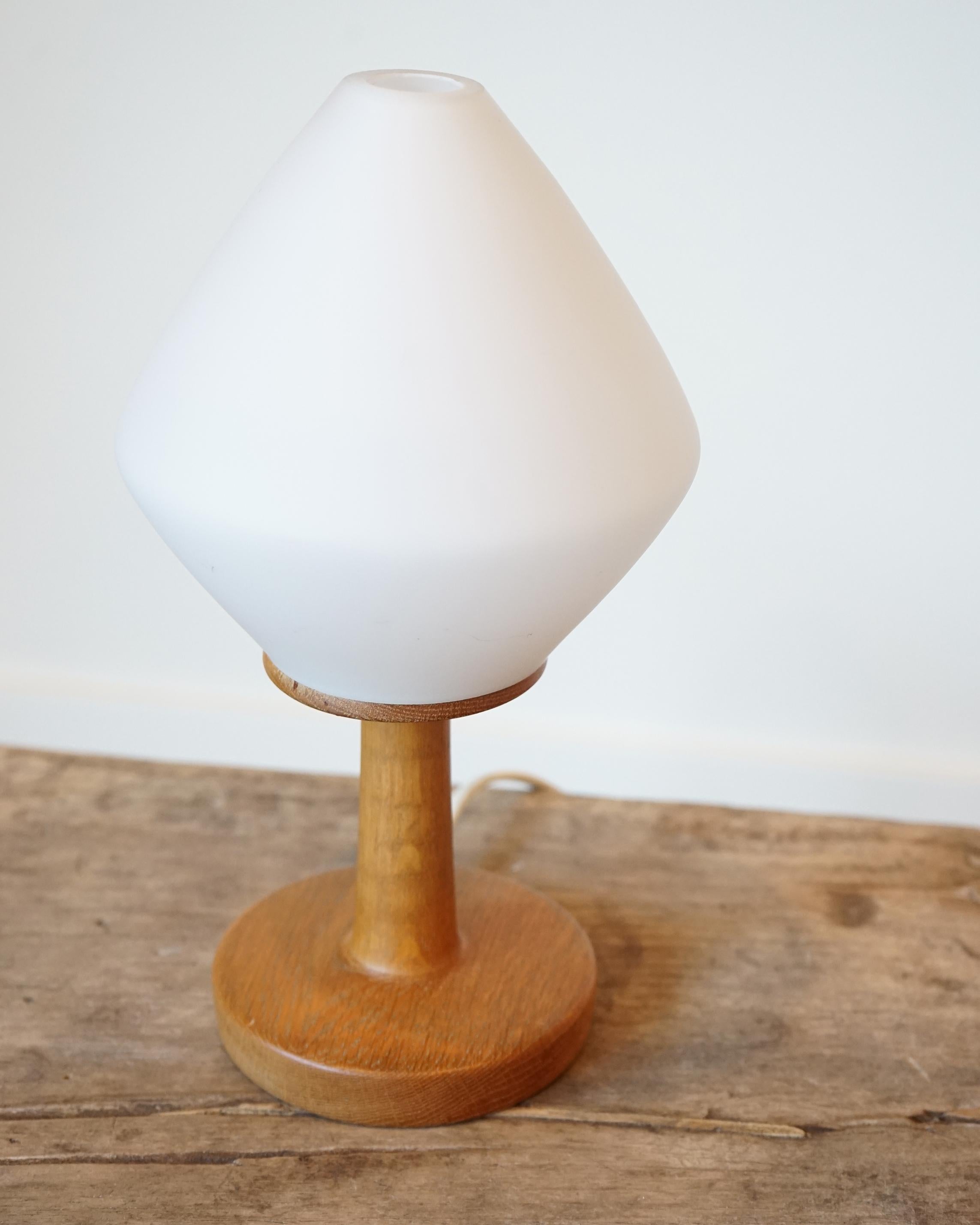 Mid-20th Century Vintage 1960's Swedish Oak and Frosted Glass Table Lamp, Mid-Century Modern 