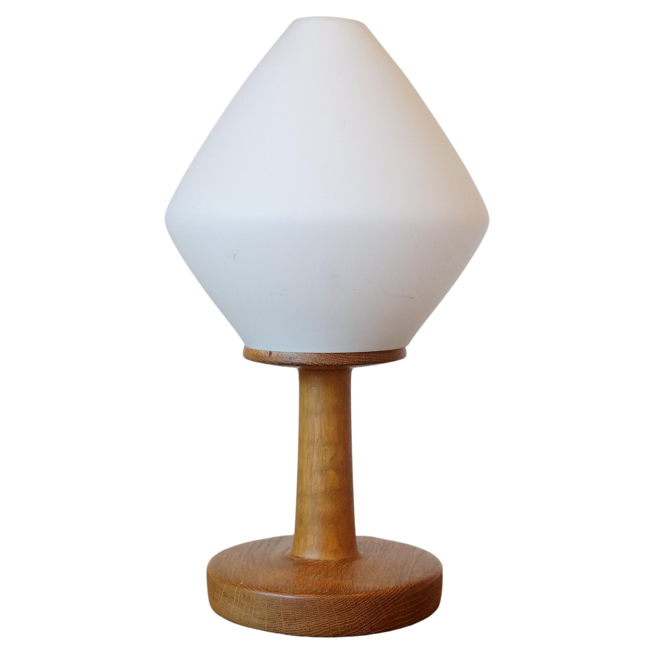 Vintage 1960's Swedish Oak and Frosted Glass Table Lamp, Mid-Century Modern 