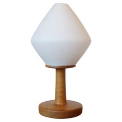 Vintage 1960's Swedish Oak and Frosted Glass Table Lamp, Mid-Century Modern 