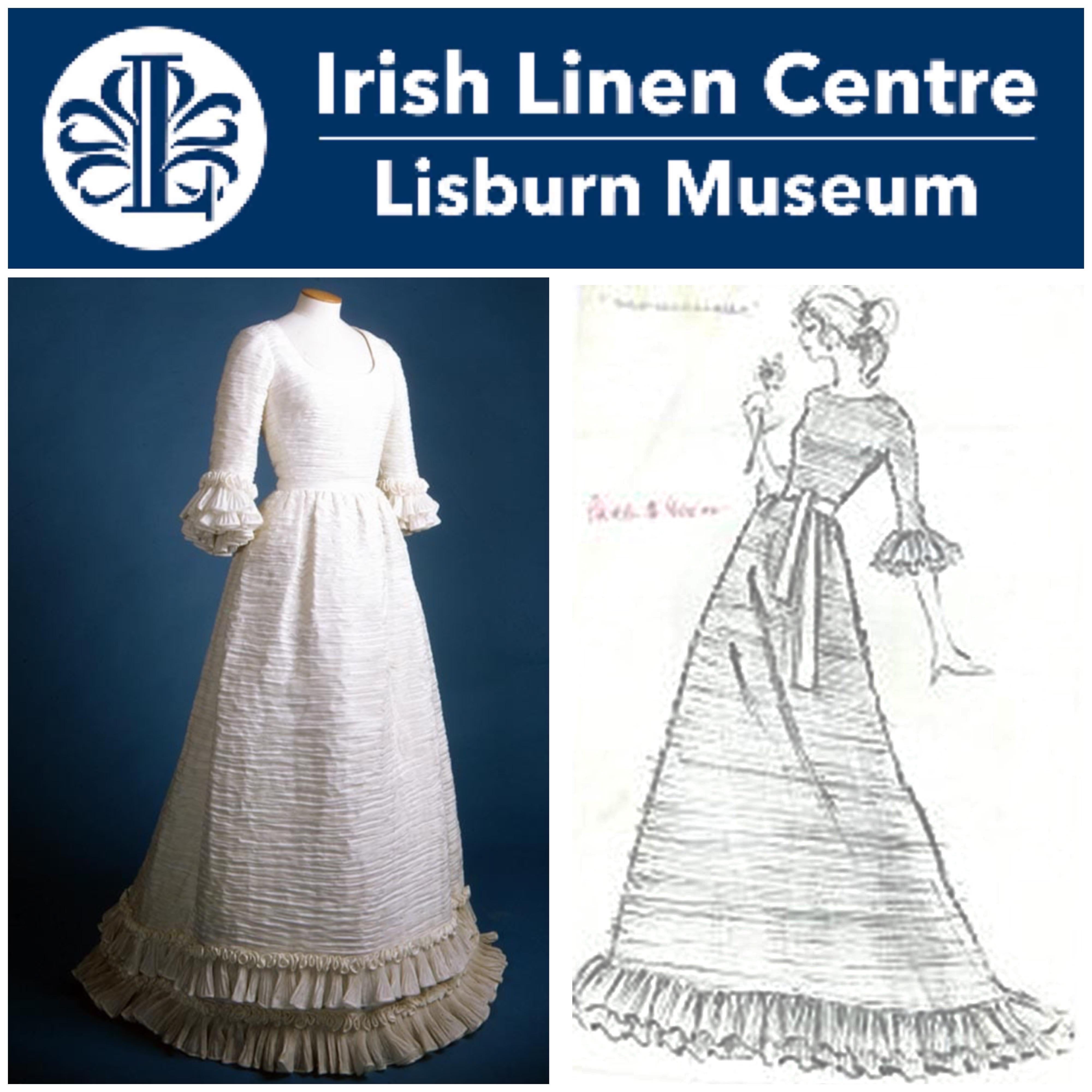 A truly rare and incredibly beautiful Sybil Connolly heavily pleated white linen tea gown dating back to the mid 1960's. As shown, an almost identical dress is archived at The Lisburn Museum in Ireland. Known as the Dior of Dublin, couturier Sybil