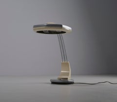 Vintage 1960s Table Lamp: Steel and Cream Lacquered Solid Wood