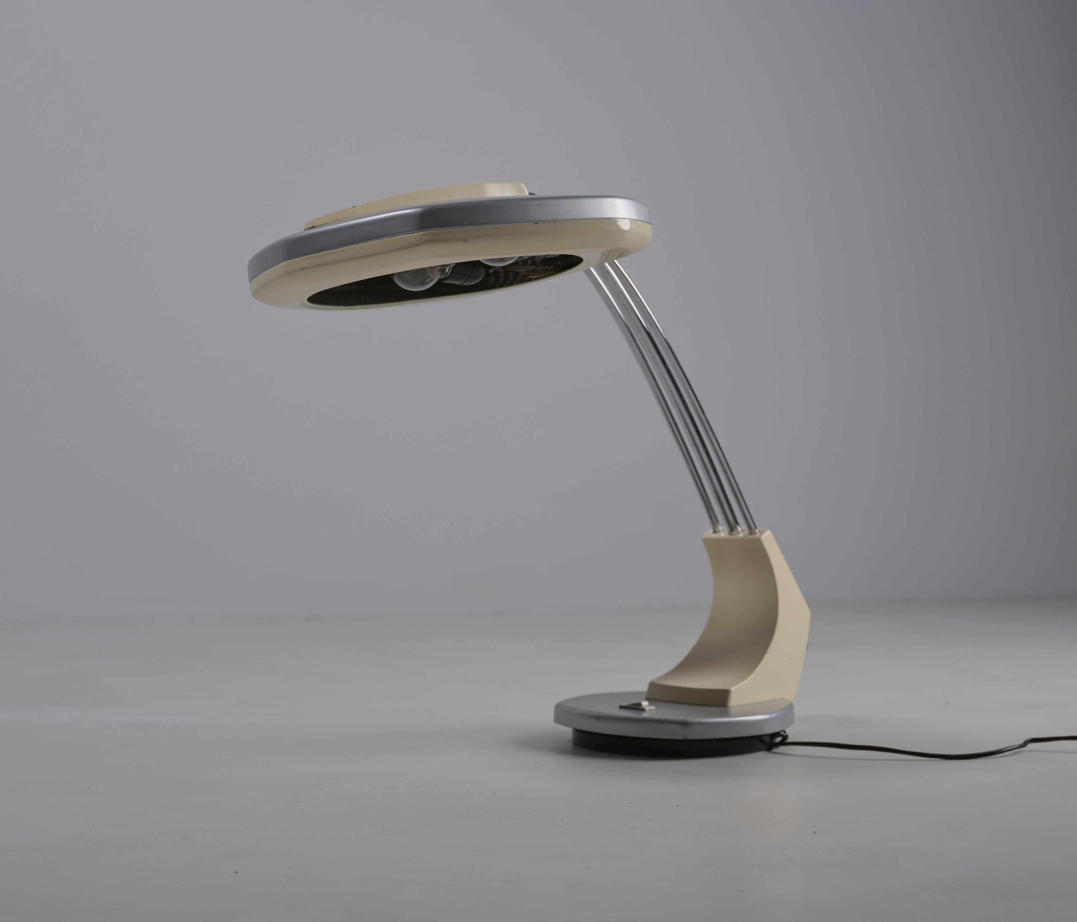 Mid-20th Century Vintage 1960s Table Lamp: Steel and Cream Lacquered Solid Wood For Sale