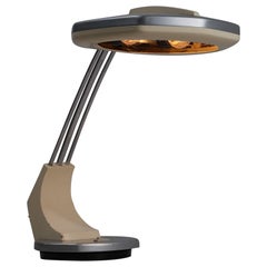 Vintage 1960s Tischlampe: Stahl und cremefarben lackiertes Massivholz