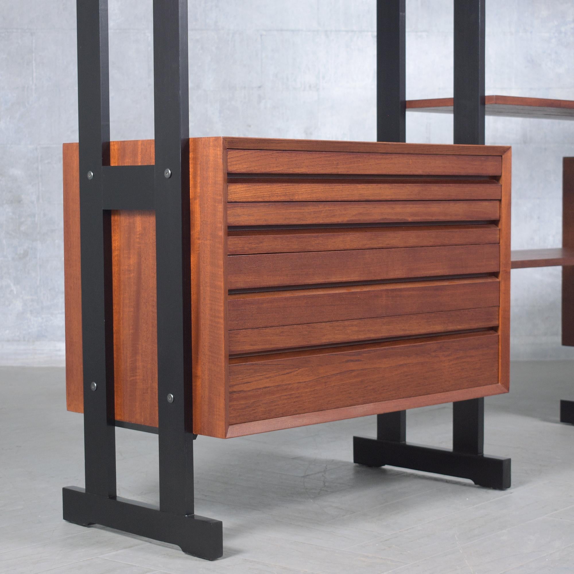 Wood 1960s Mid-Century Modern Teak Wall Unit with Versatile Storage For Sale