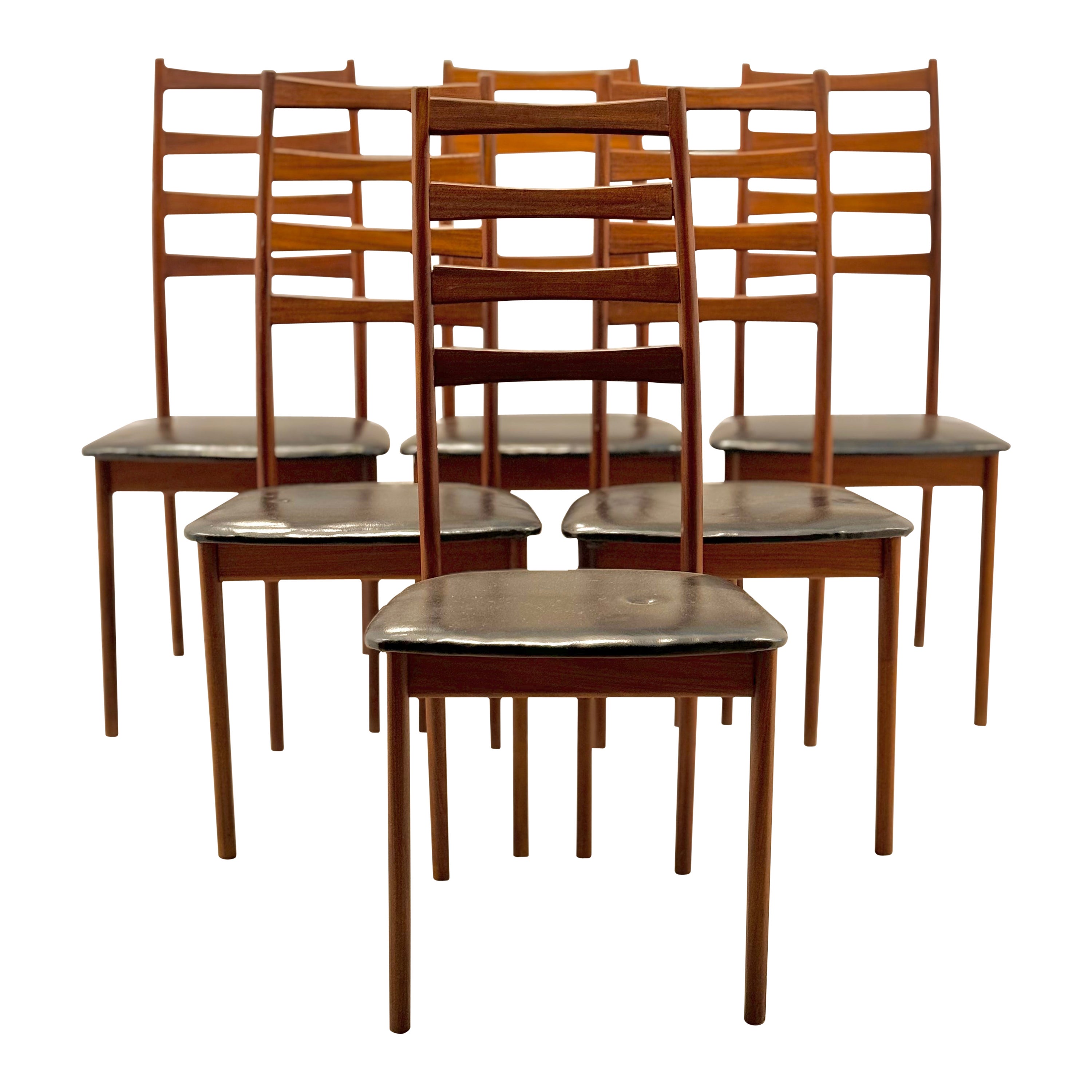 Vintage 1960’s Teak Ladder Back Dining Chairs For Sale