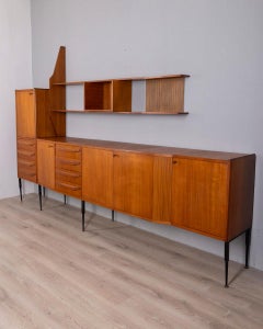 Vintage 1960s teak sideboard with wall-mounted system, Italian design