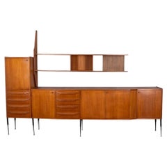 Vintage 1960s teak sideboard with wall-mounted system, Italian design