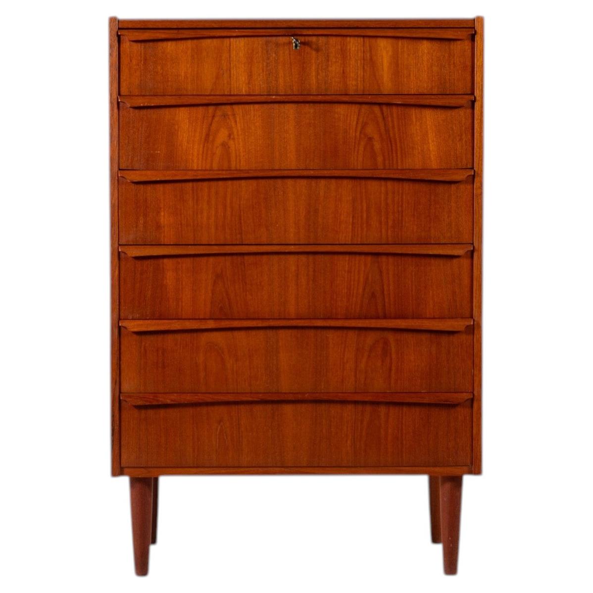 Vintage 1960s Teak Tallboy Chest of Six Drawers, Denmark