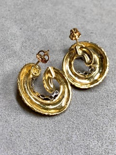 Vintage 1960’s Textured Finish 18K Yellow Gold Swirl Diamond Screwback Earrings