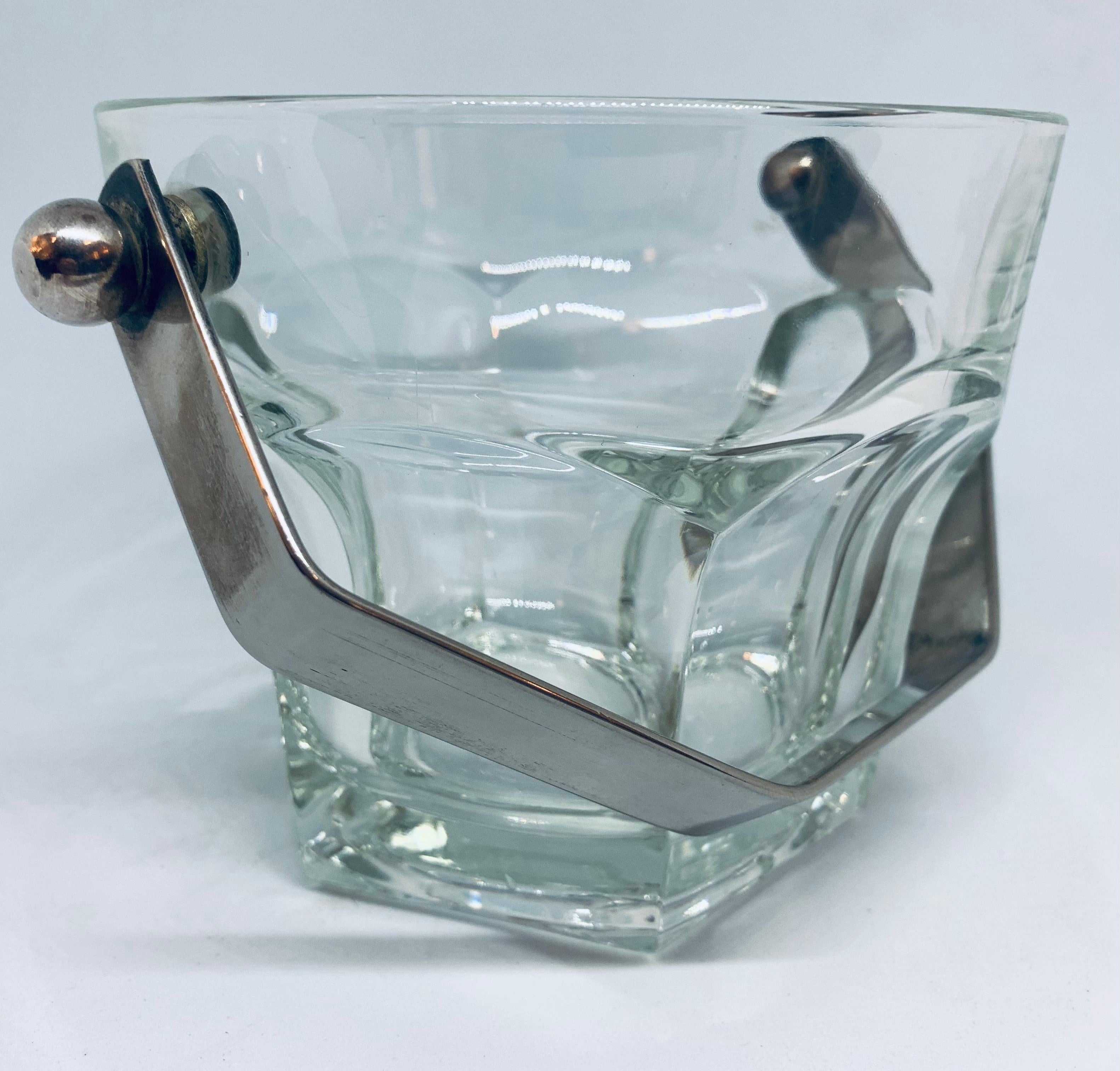 vintage glass ice bucket with handle