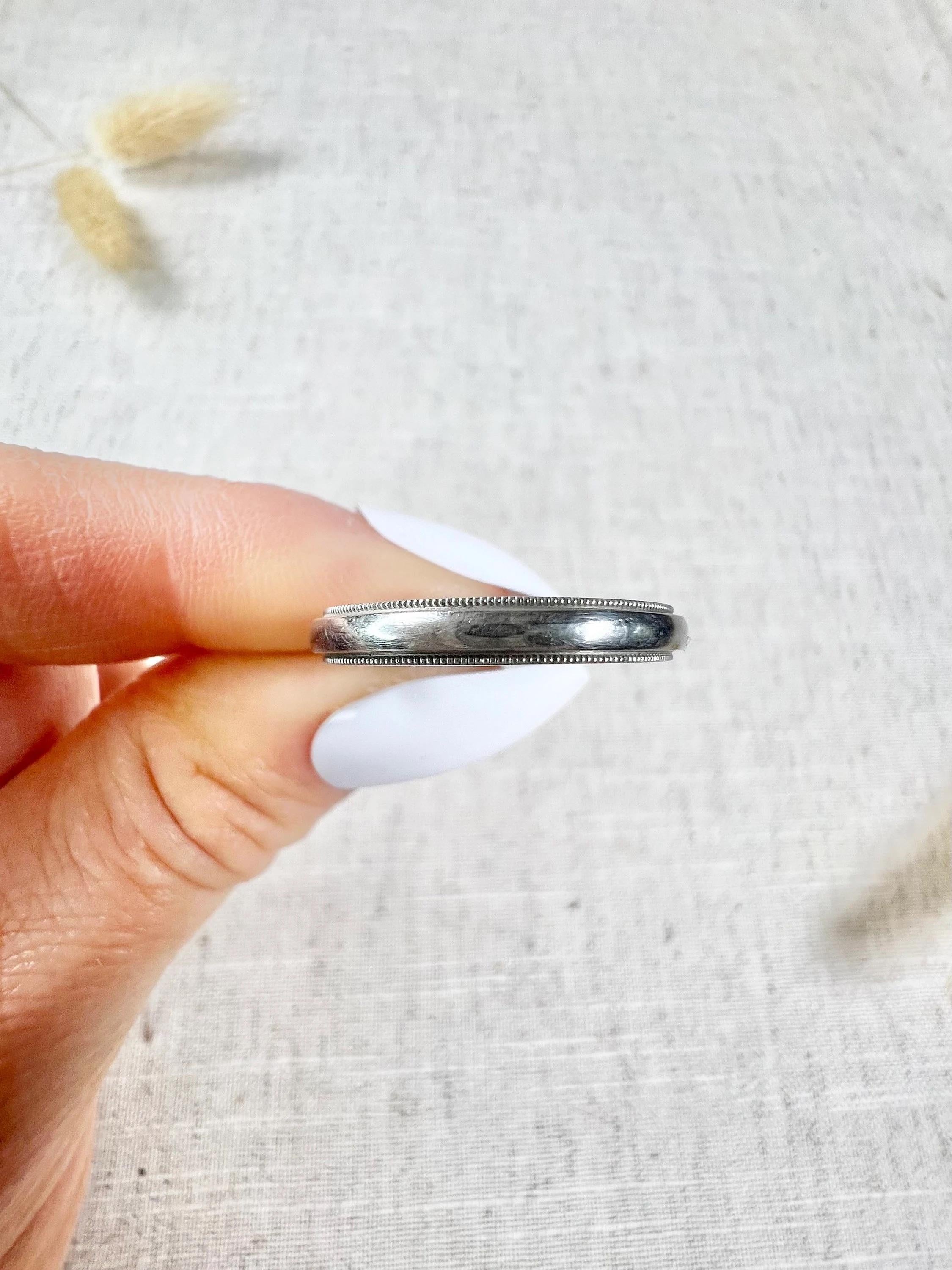 Vintage 1990s Tiffany & Co Platinum Tiffany Together Milgraine Edge Wedding Band For Sale 1