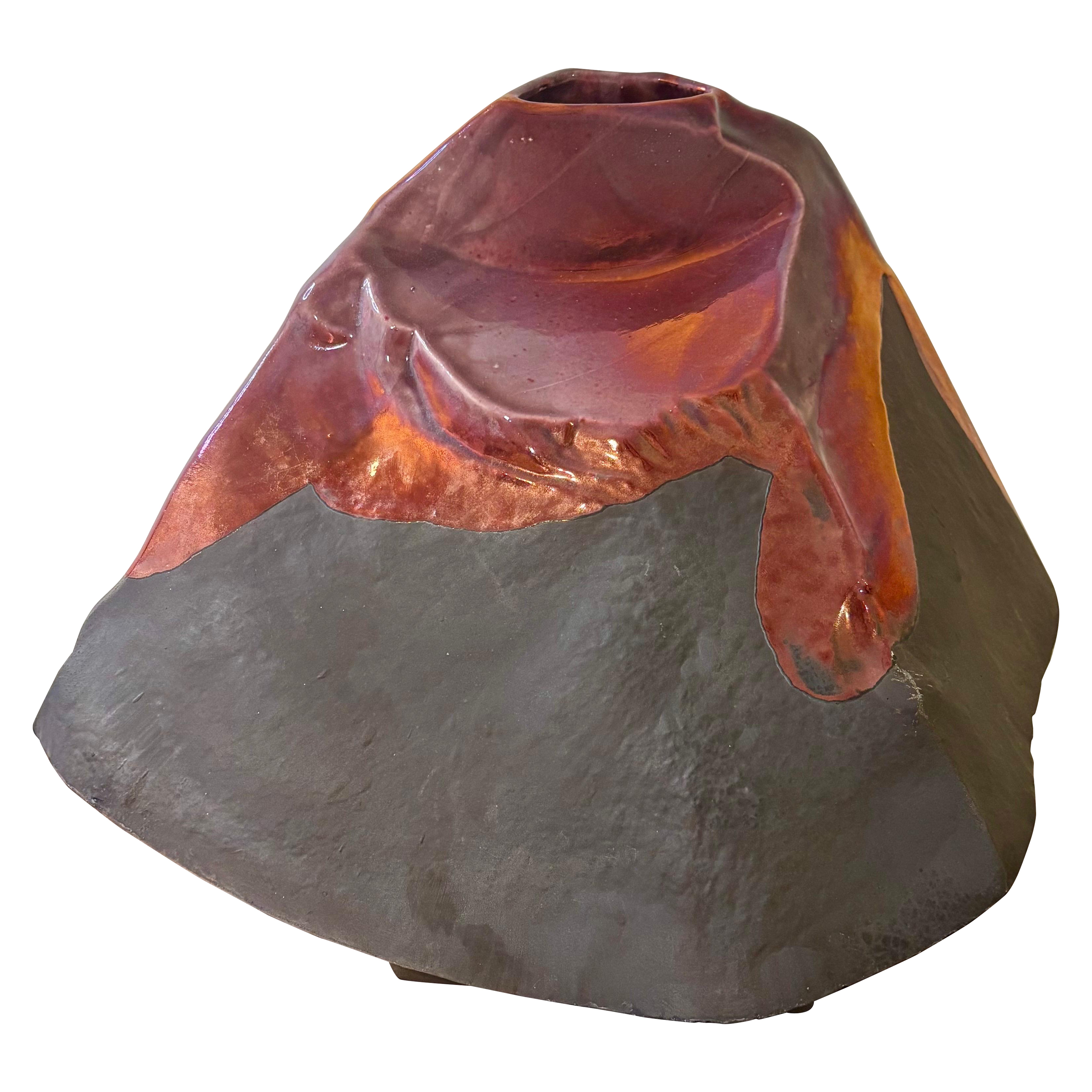 Vintage 1960s Tony Evans Raku Studio Pottery Vase, Abstract Form