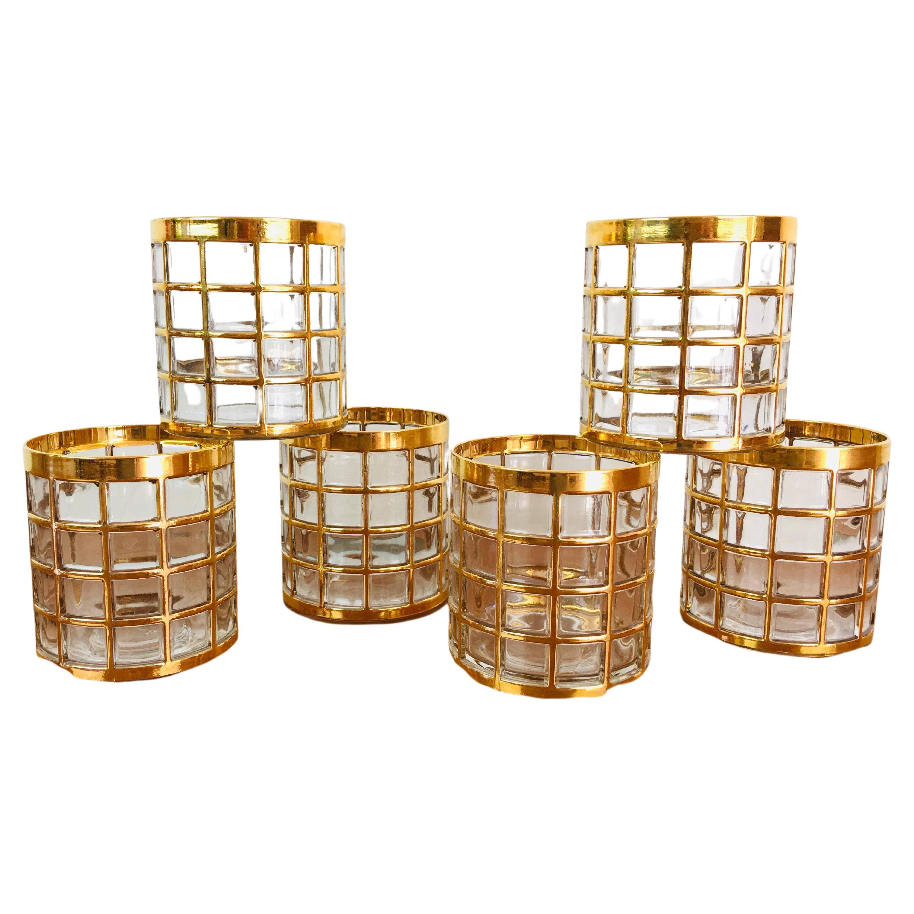 Large Imperial Glass Shoji 22k Gold Handpainted Barware Set circa 1965 For Sale at 1stDibs